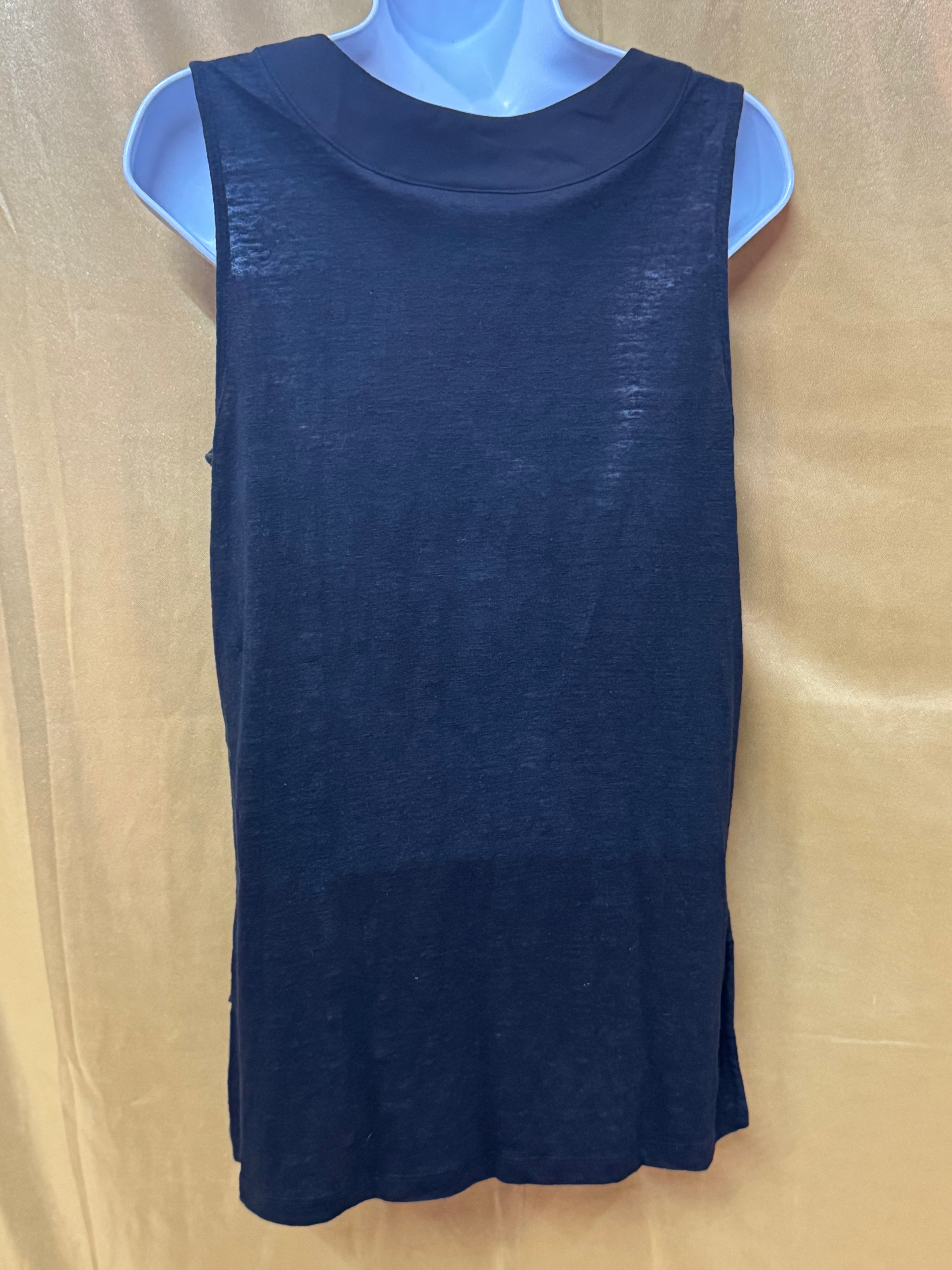 Catherine Malandrino 100% Linen Black Sleeveless Blouse Tank Top Side Slits M