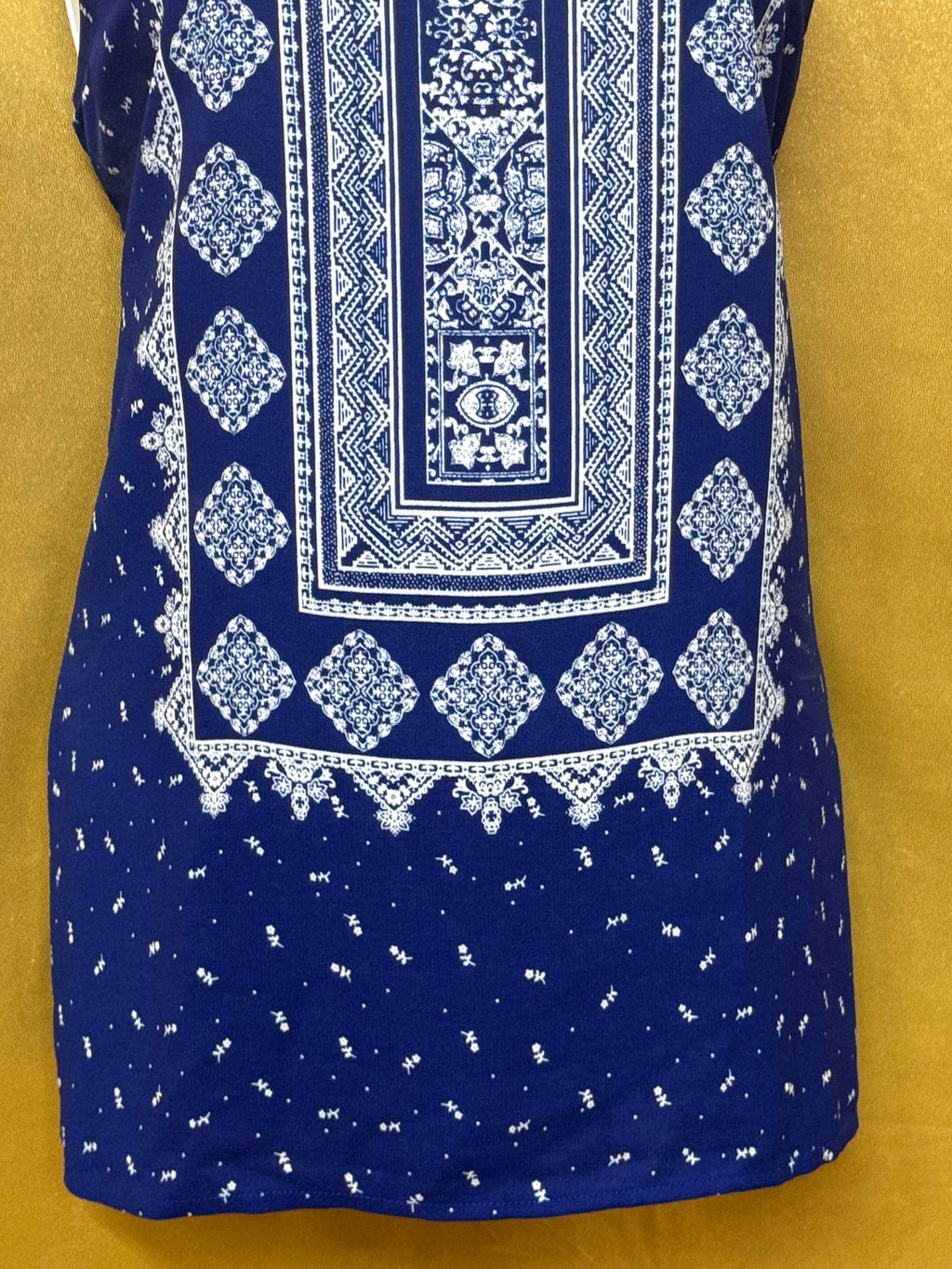 Sweet Wanderer Blue Boho Geometric Keyhole Tunic Top - Size Medium