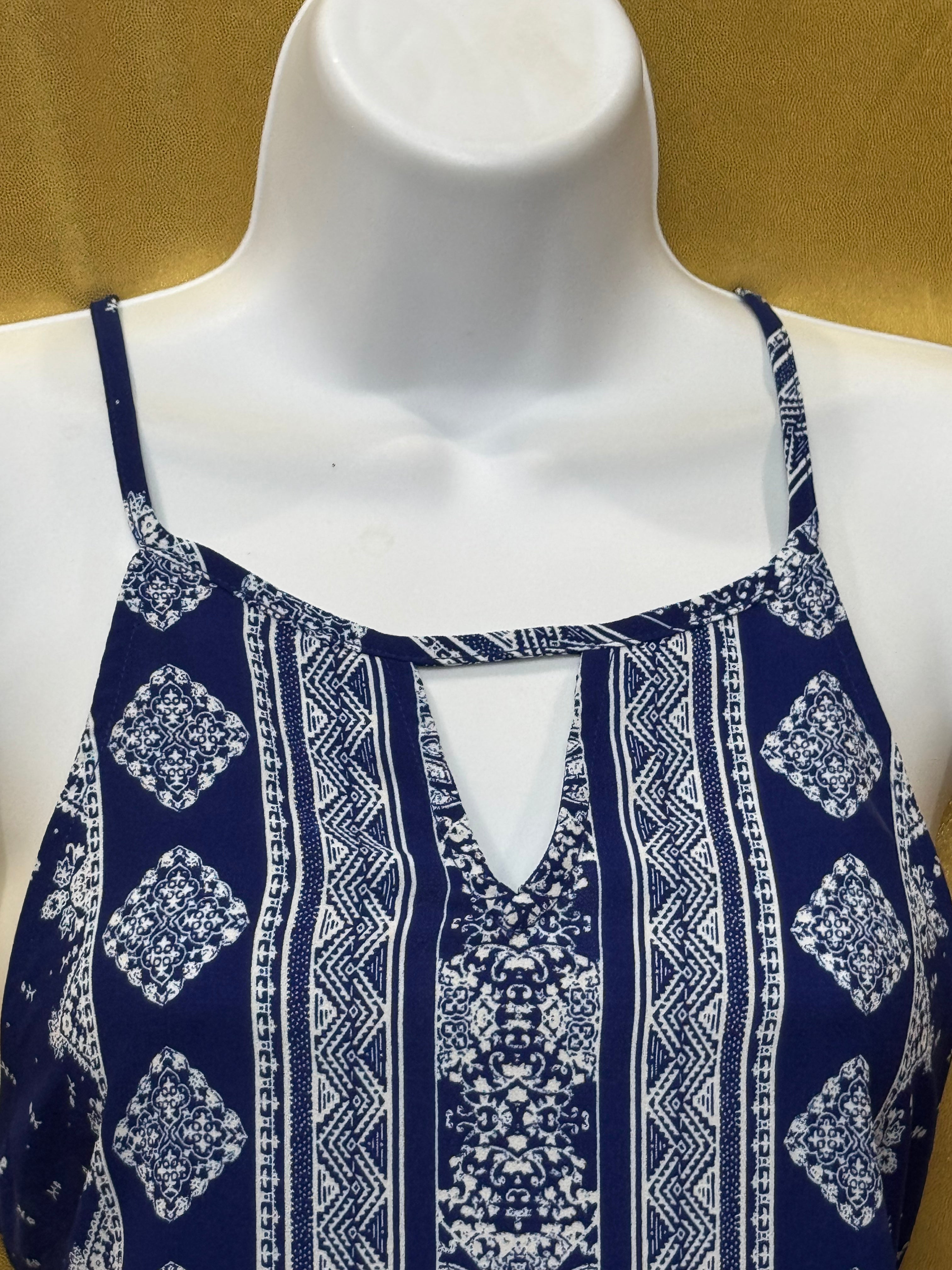Sweet Wanderer Blue Boho Geometric Keyhole Tunic Top - Size Medium