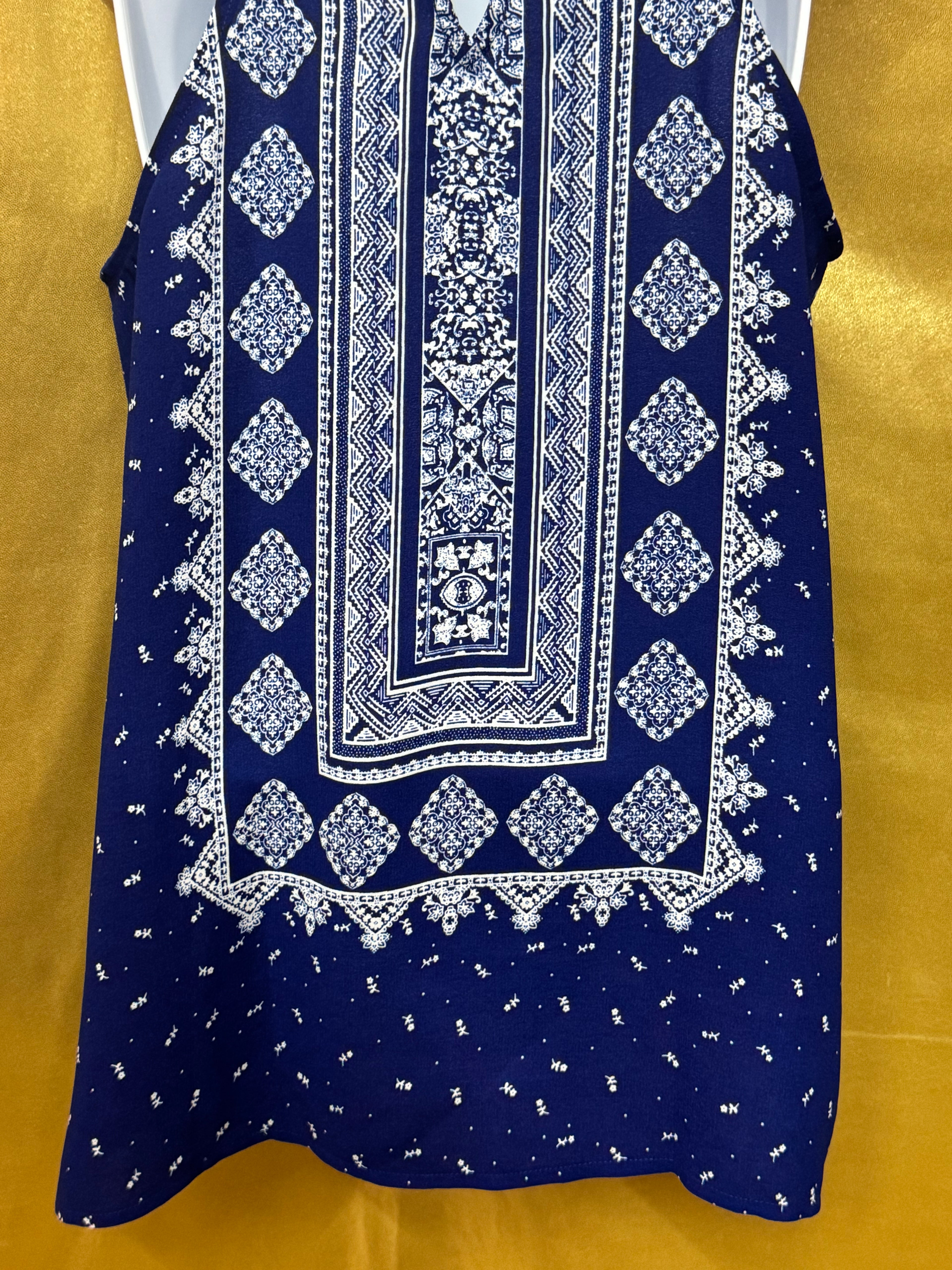 Sweet Wanderer Blue Boho Geometric Keyhole Tunic Top - Size Medium