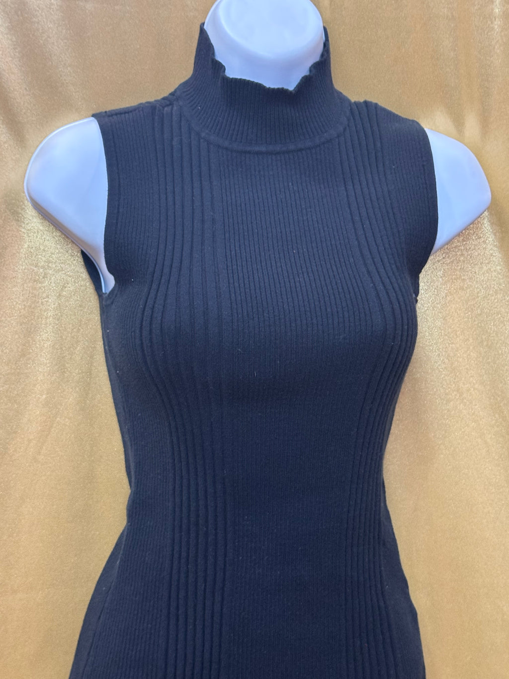 Dressbarn Black Ribbed Mock Neck Sleeveless Sweater Top Size M