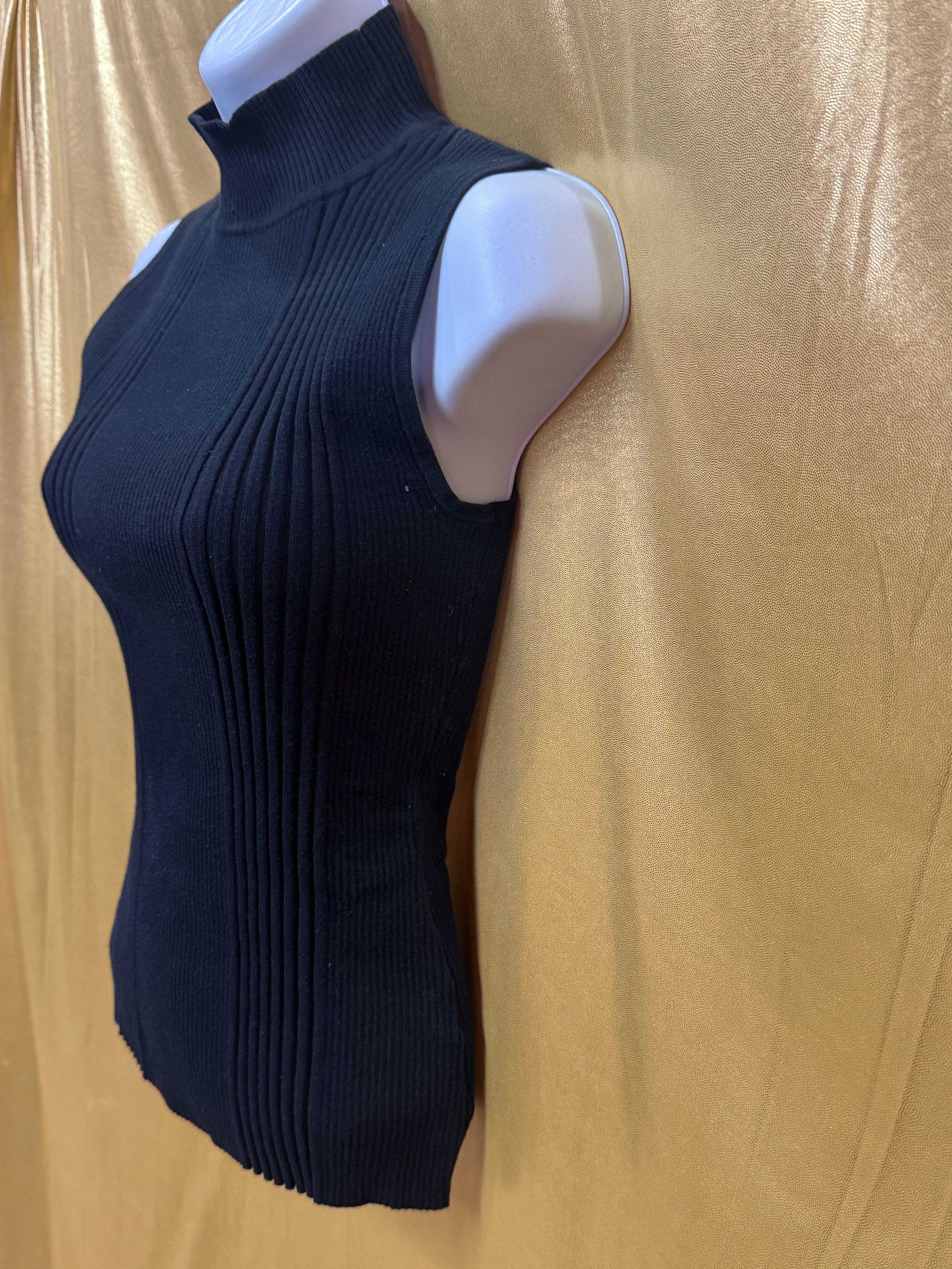 Dressbarn Black Ribbed Mock Neck Sleeveless Sweater Top Size M