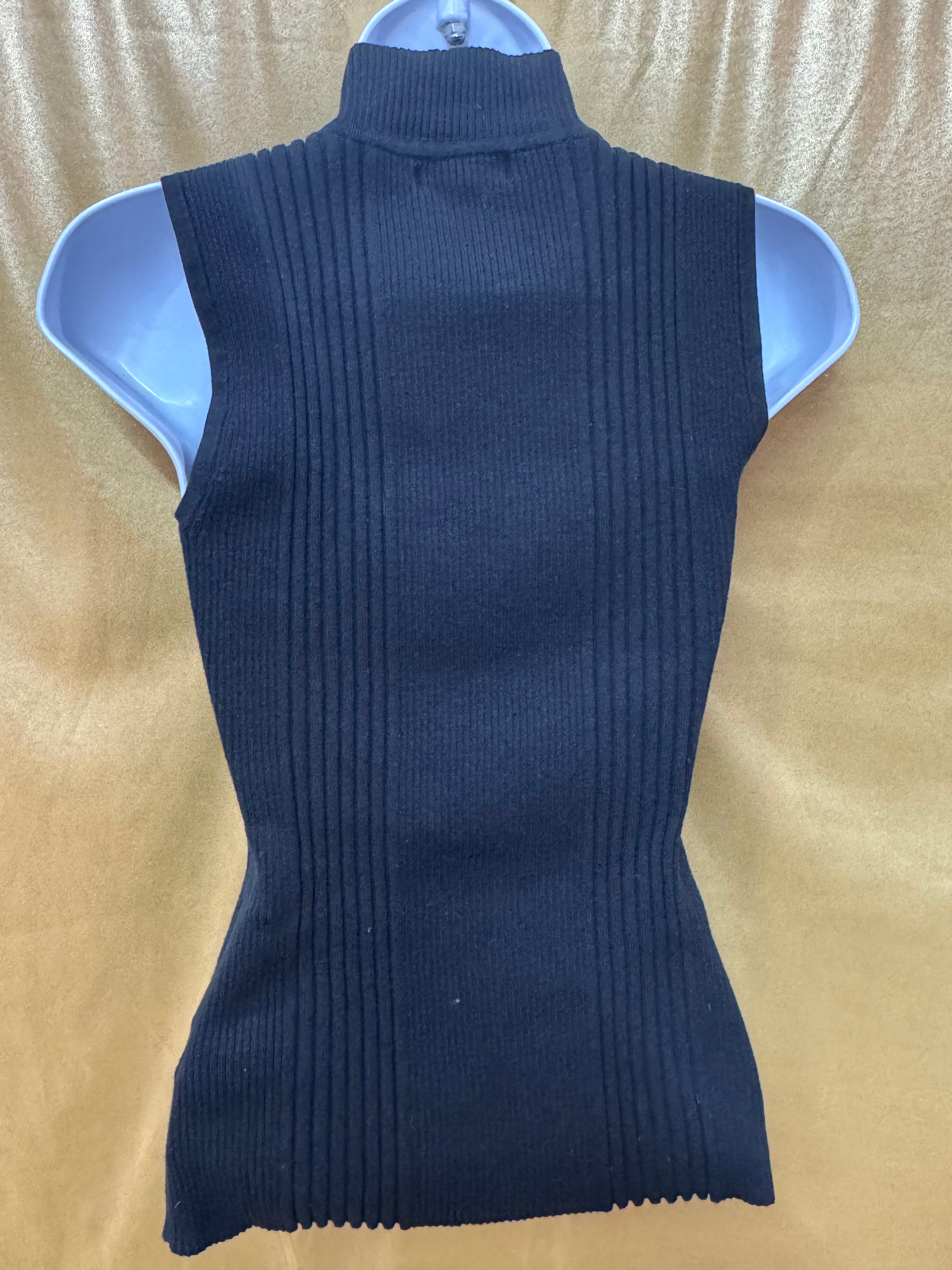 Dressbarn Black Ribbed Mock Neck Sleeveless Sweater Top Size M