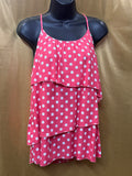Unique Spectrum Polka Dot Tiered Cami Tank Top Pink/White Size M NWT