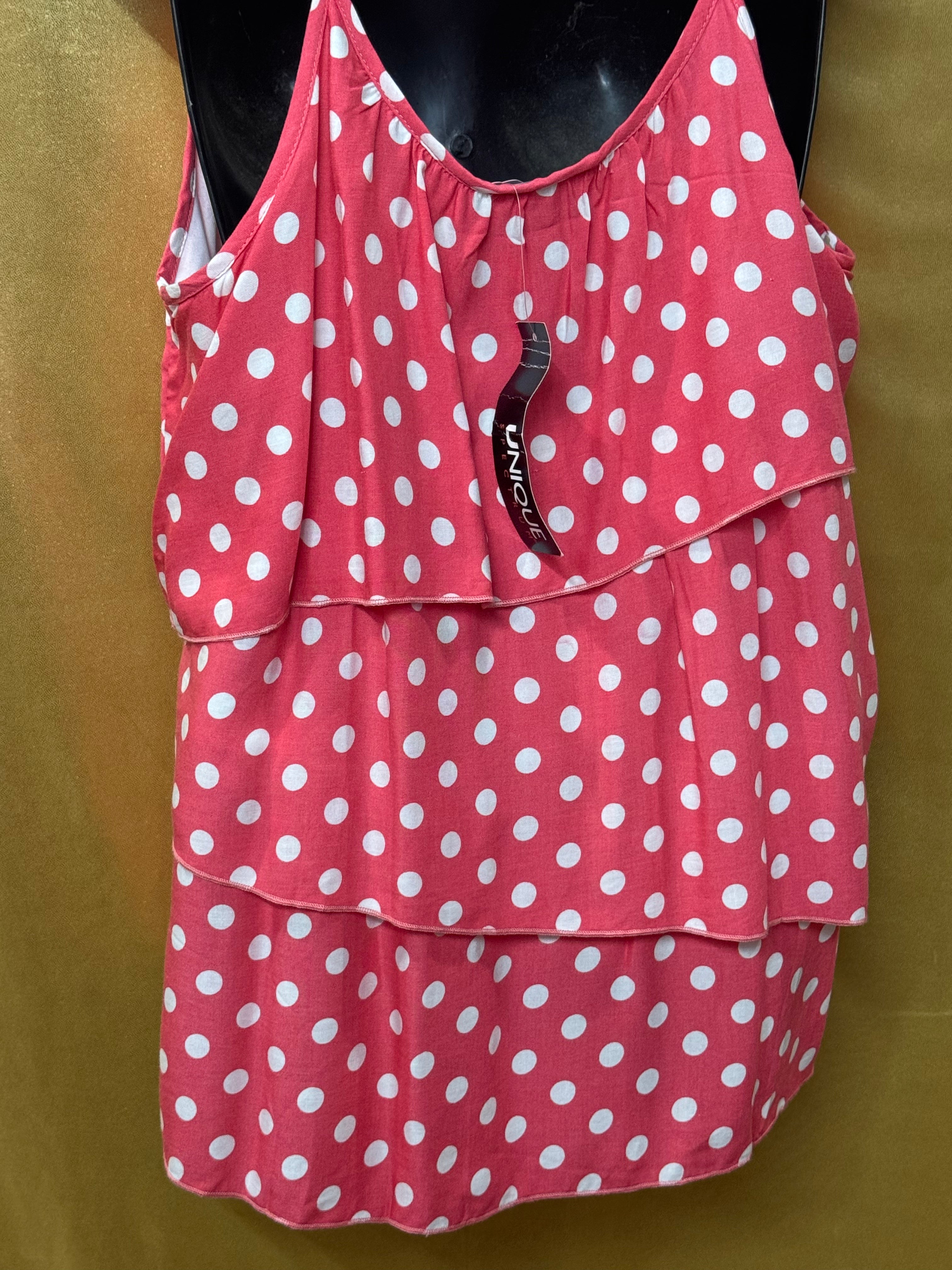 Unique Spectrum Polka Dot Tiered Cami Tank Top Pink/White Size M NWT
