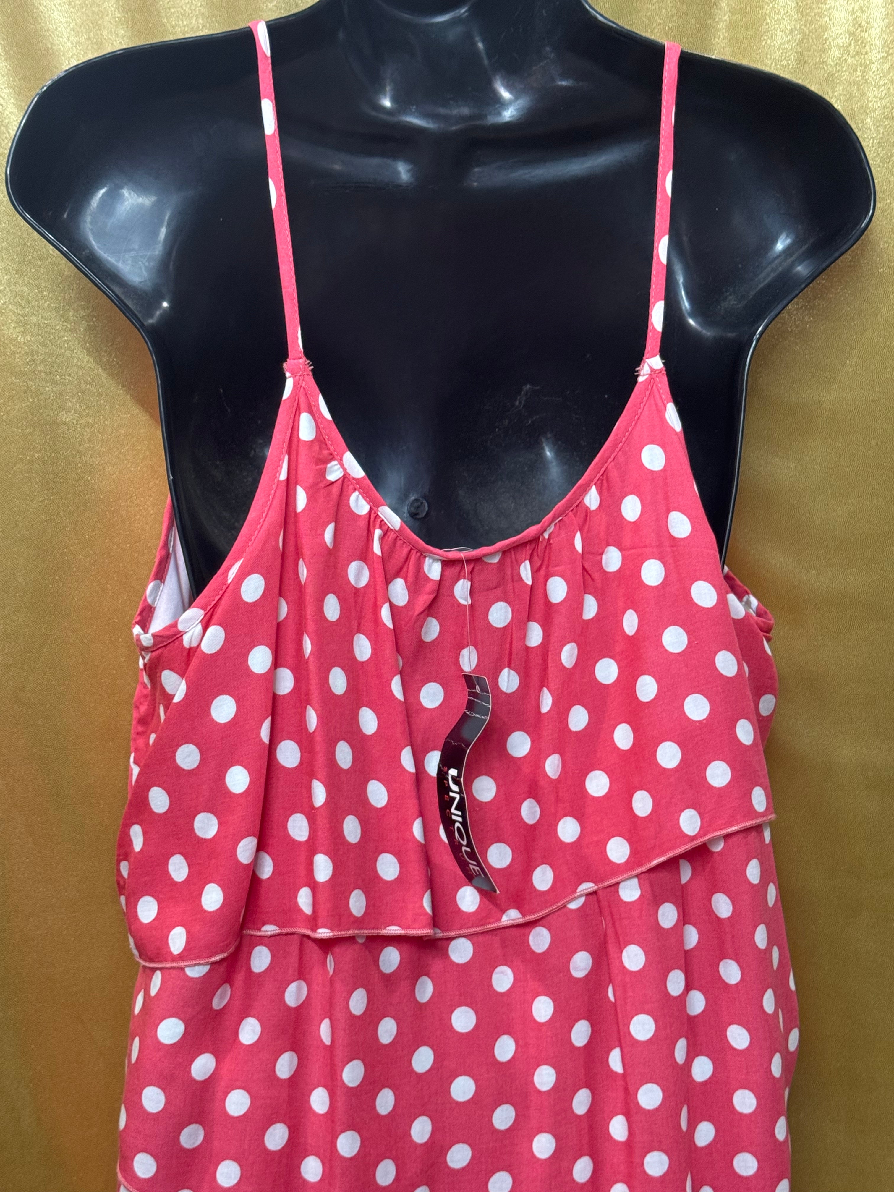 Unique Spectrum Polka Dot Tiered Cami Tank Top Pink/White Size M NWT