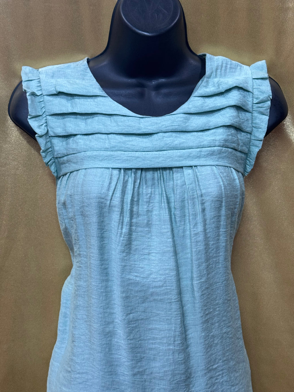 L Love Light Sage Green Pleated Ruffle Blouse Small NWT