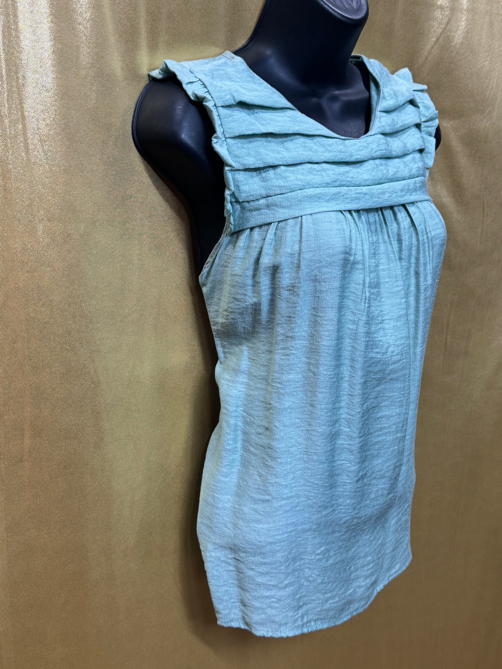 L Love Light Sage Green Pleated Ruffle Blouse Small NWT