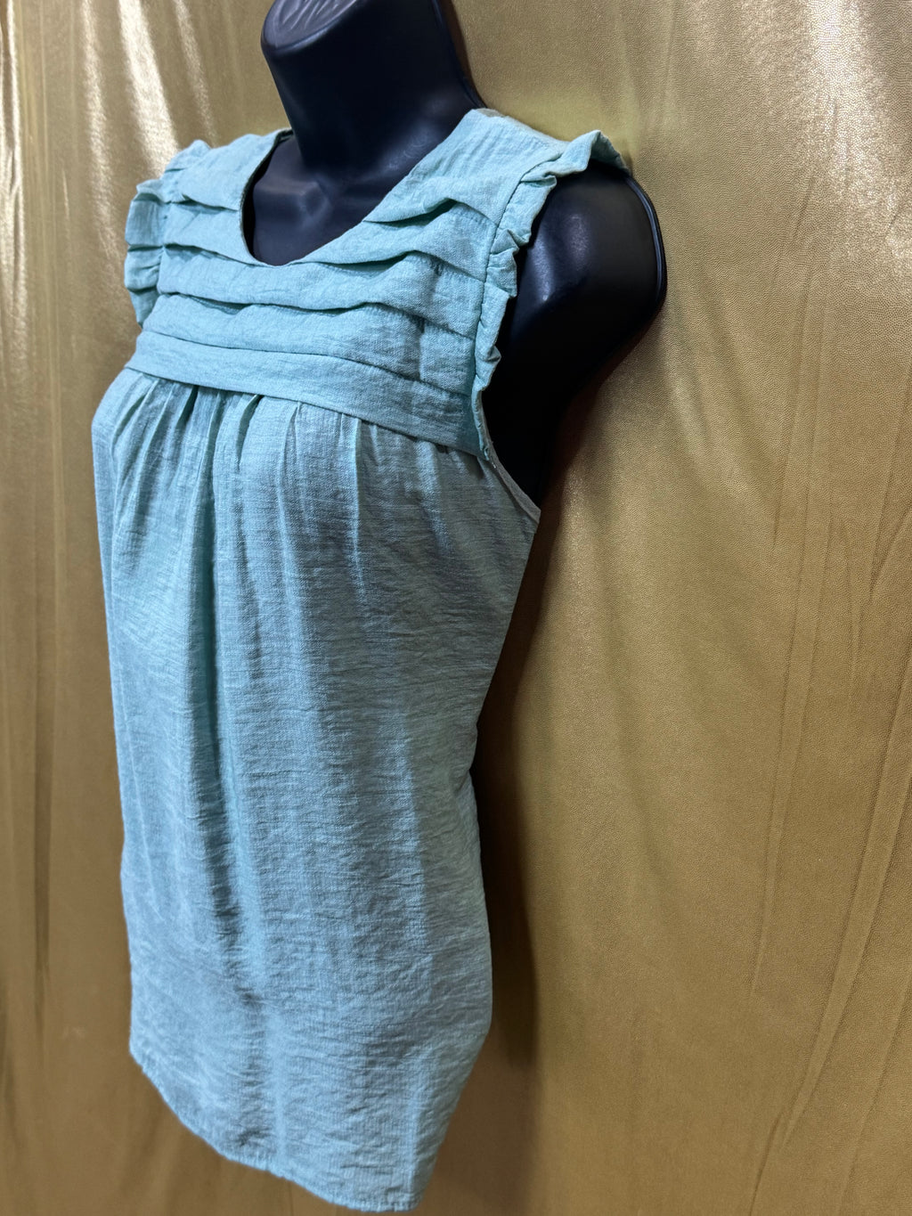 L Love Light Sage Green Pleated Ruffle Blouse Small NWT