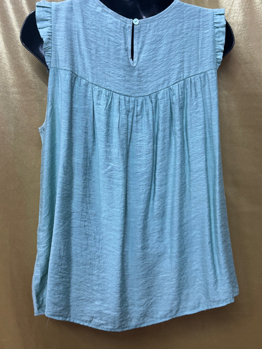 L Love Light Sage Green Pleated Ruffle Blouse Small NWT