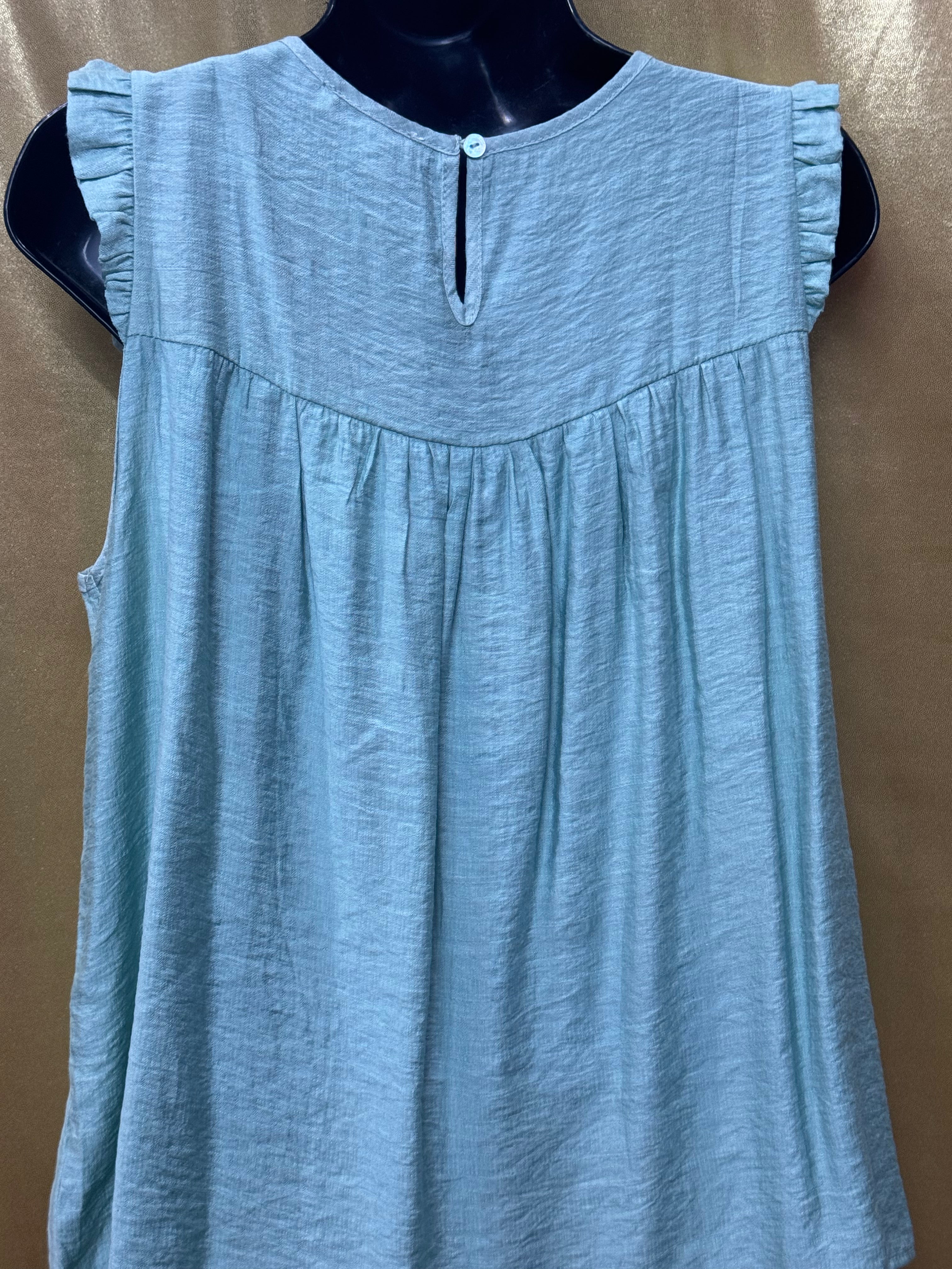 L Love Light Sage Green Pleated Ruffle Blouse Small NWT