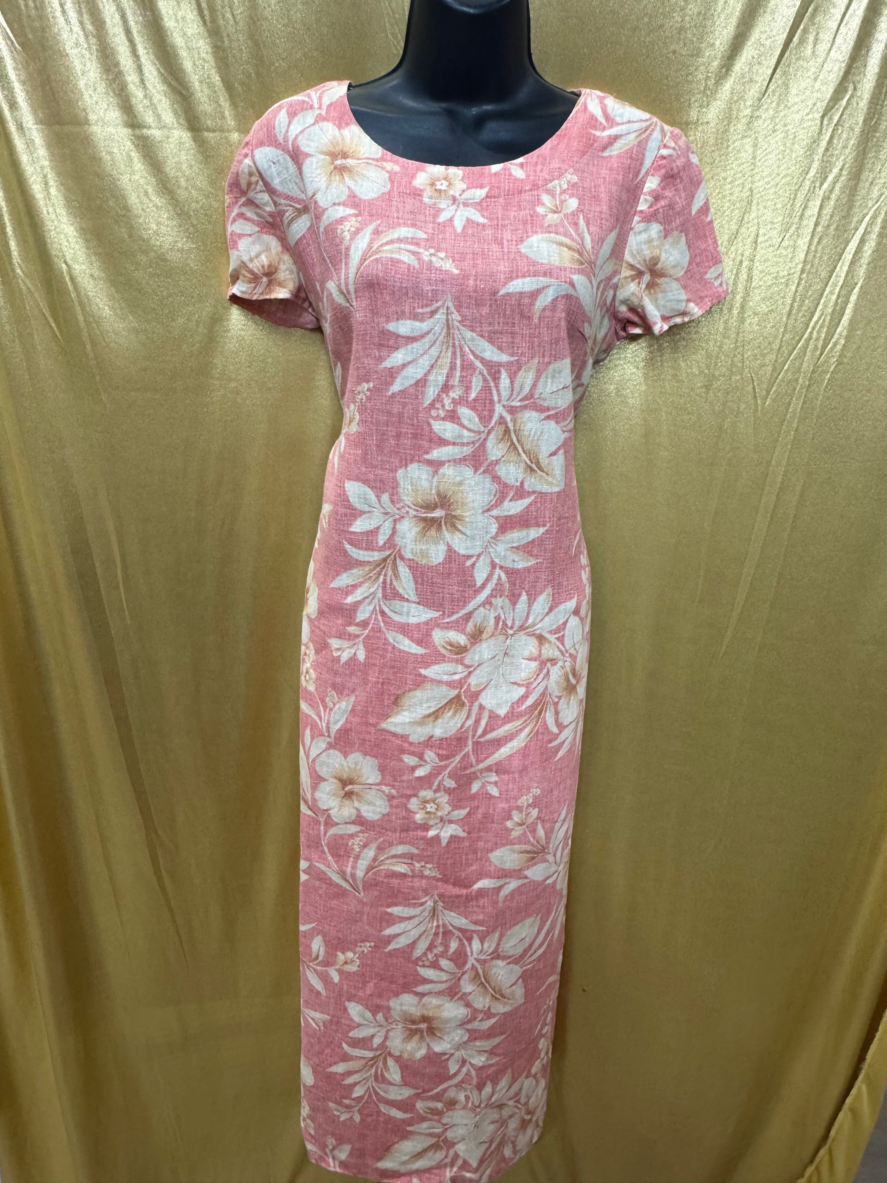Vintage Jessica Howard 100% Linen Hawaiian Floral Maxi Dress - Large Petite