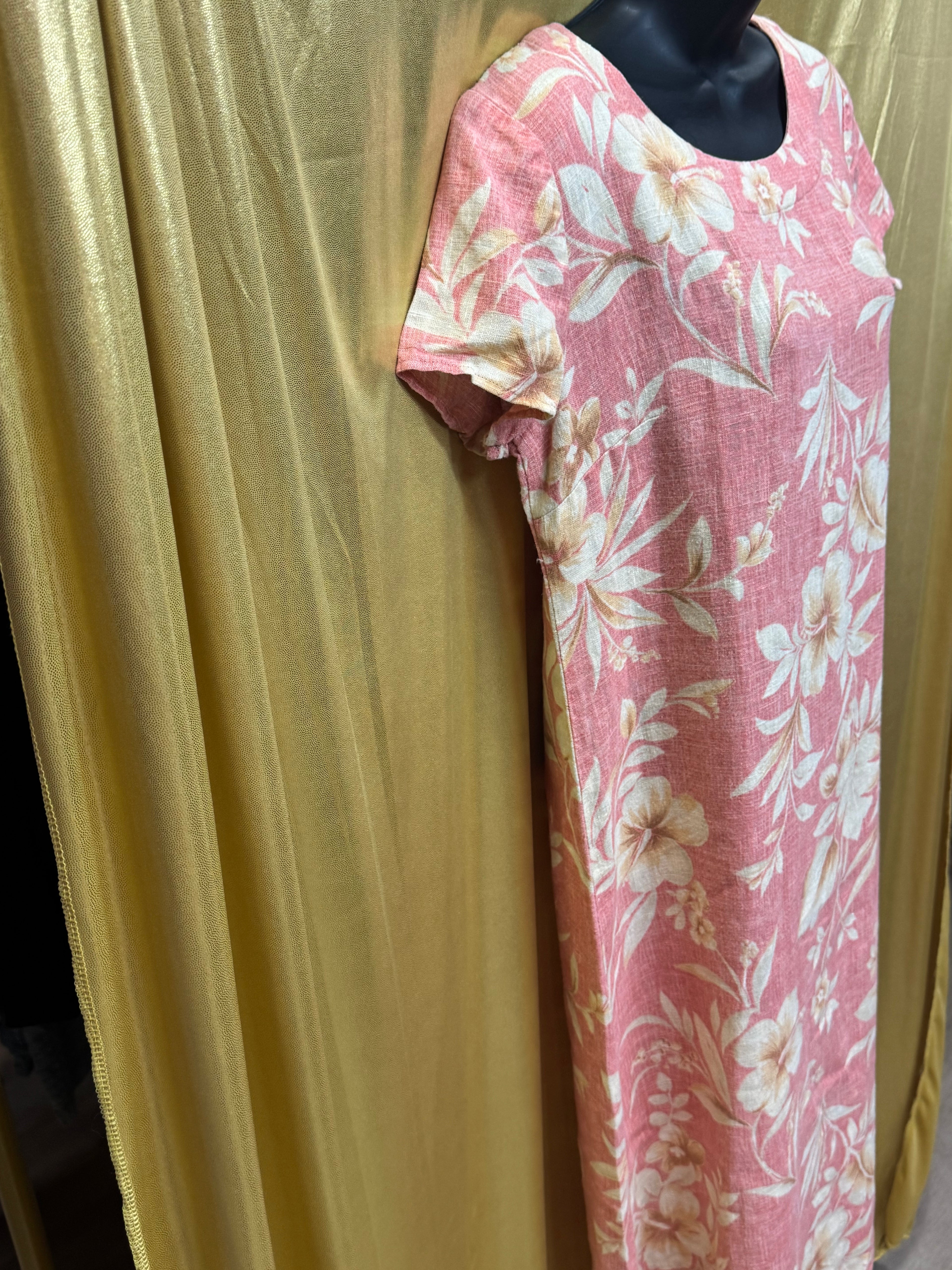 Vintage Jessica Howard 100% Linen Hawaiian Floral Maxi Dress - Large Petite