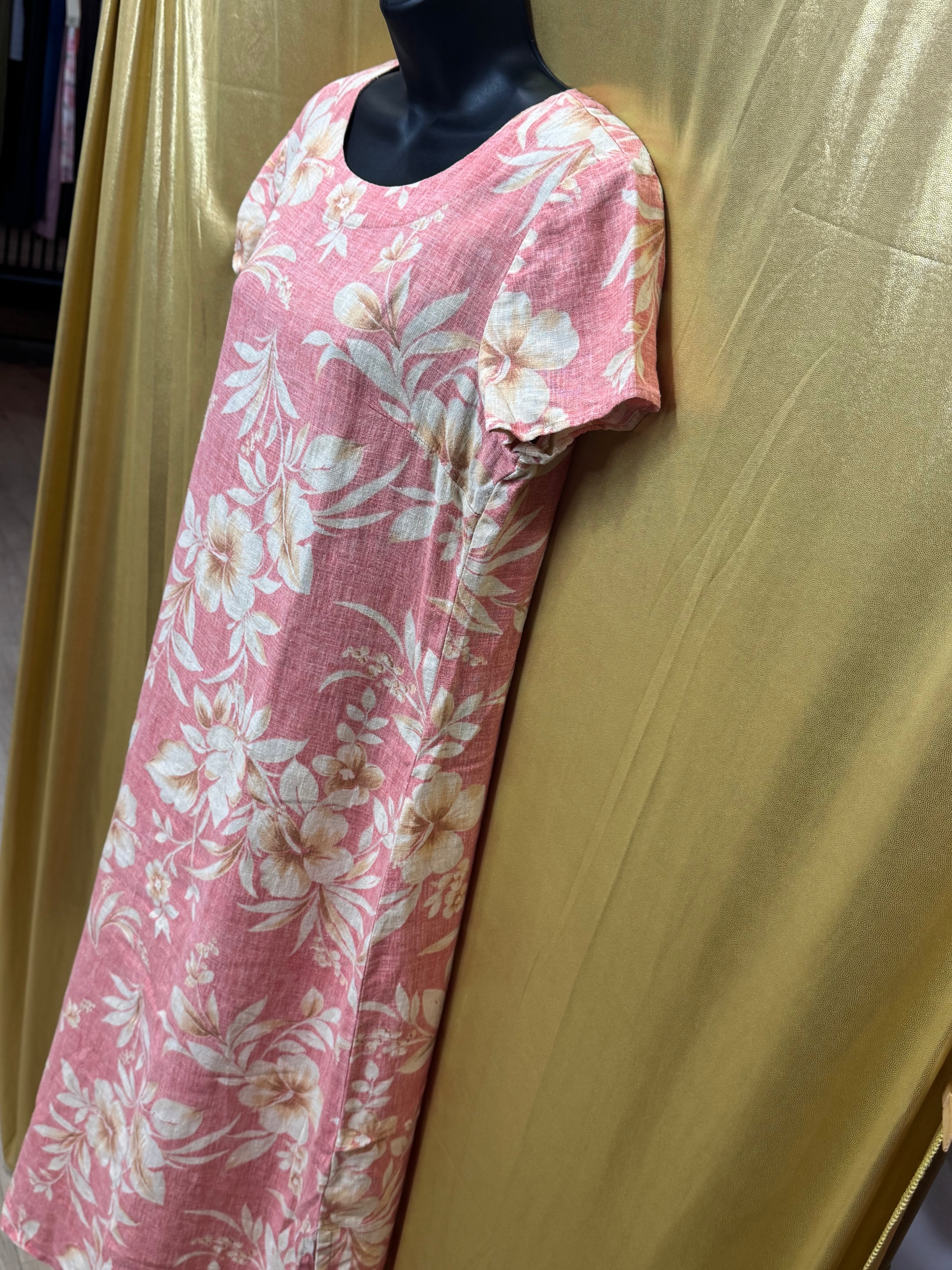 Vintage Jessica Howard 100% Linen Hawaiian Floral Maxi Dress - Large Petite