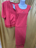 Vintage I.S.C. Linen Blend Maxi Dress & Jacket Set Size L Coral Pink Embroidered Boho
