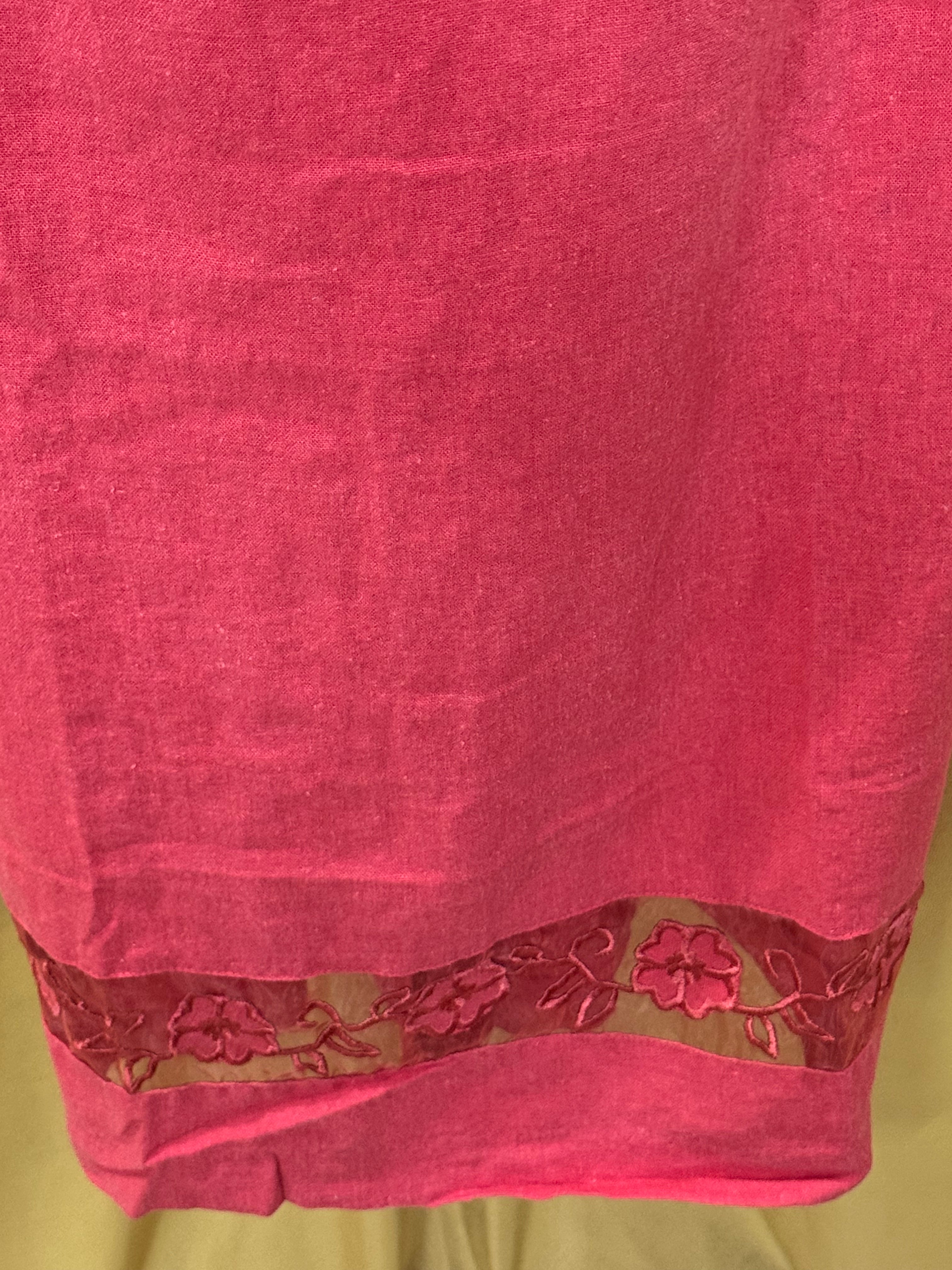 Vintage I.S.C. Linen Blend Maxi Dress & Jacket Set Size L Coral Pink Embroidered Boho