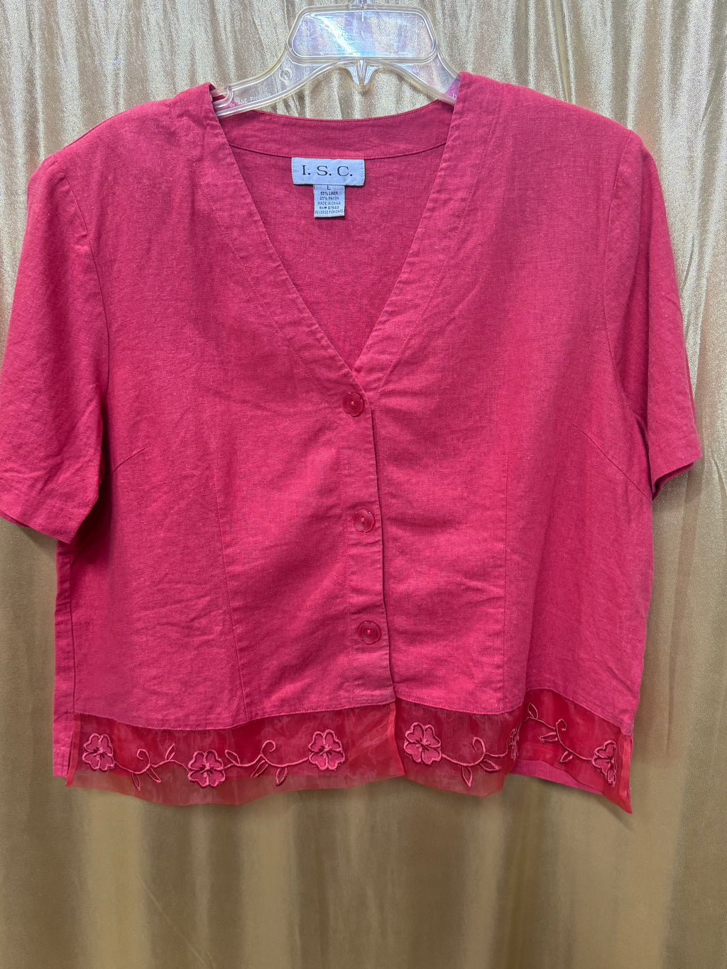 Vintage I.S.C. Linen Blend Maxi Dress & Jacket Set Size L Coral Pink Embroidered Boho