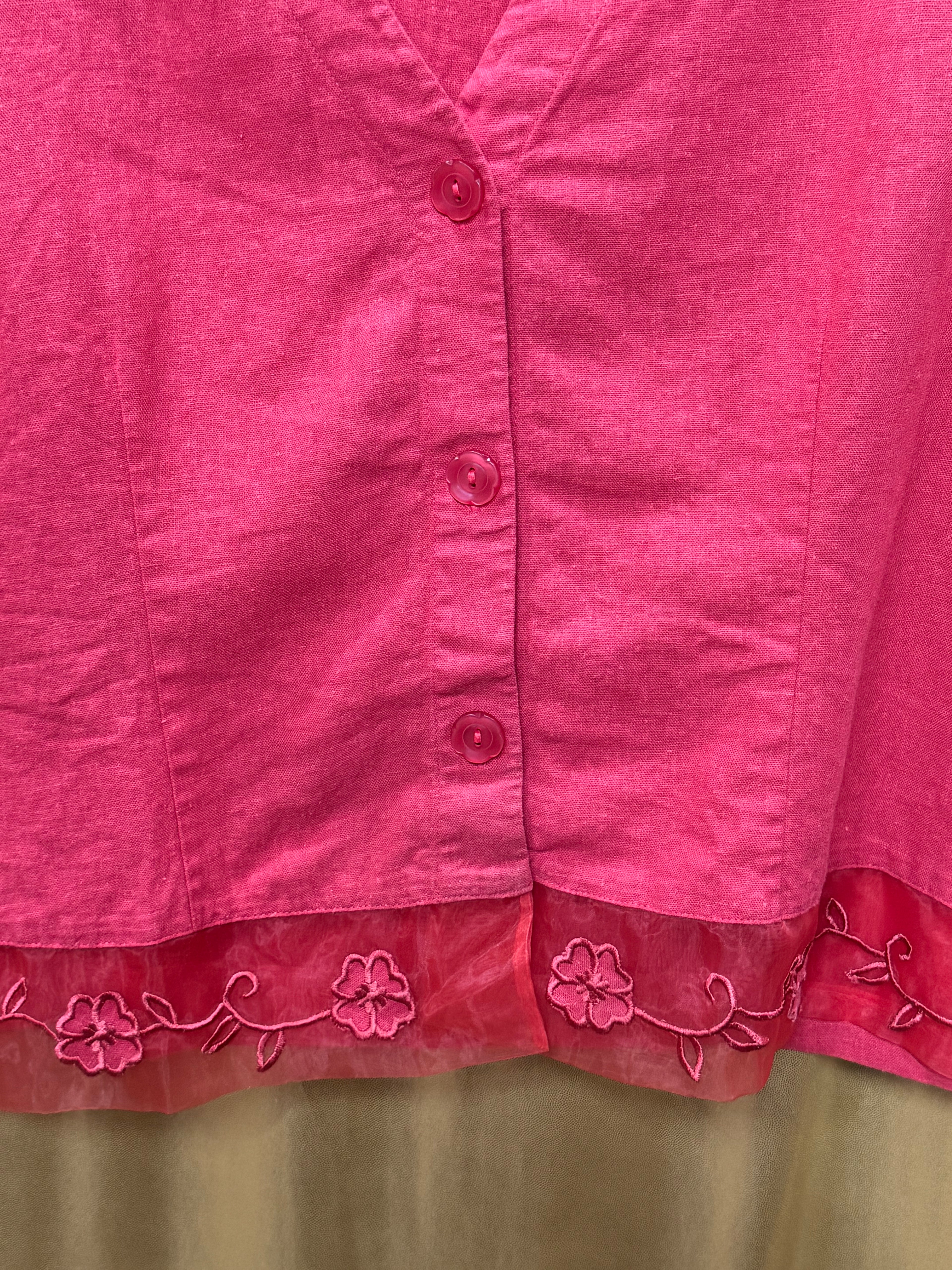 Vintage I.S.C. Linen Blend Maxi Dress & Jacket Set Size L Coral Pink Embroidered Boho