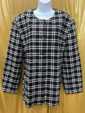 Vintage Joan Leslie Plaid Jacket 24W Black White Wool Blend Button Front With Shoulder Pads
