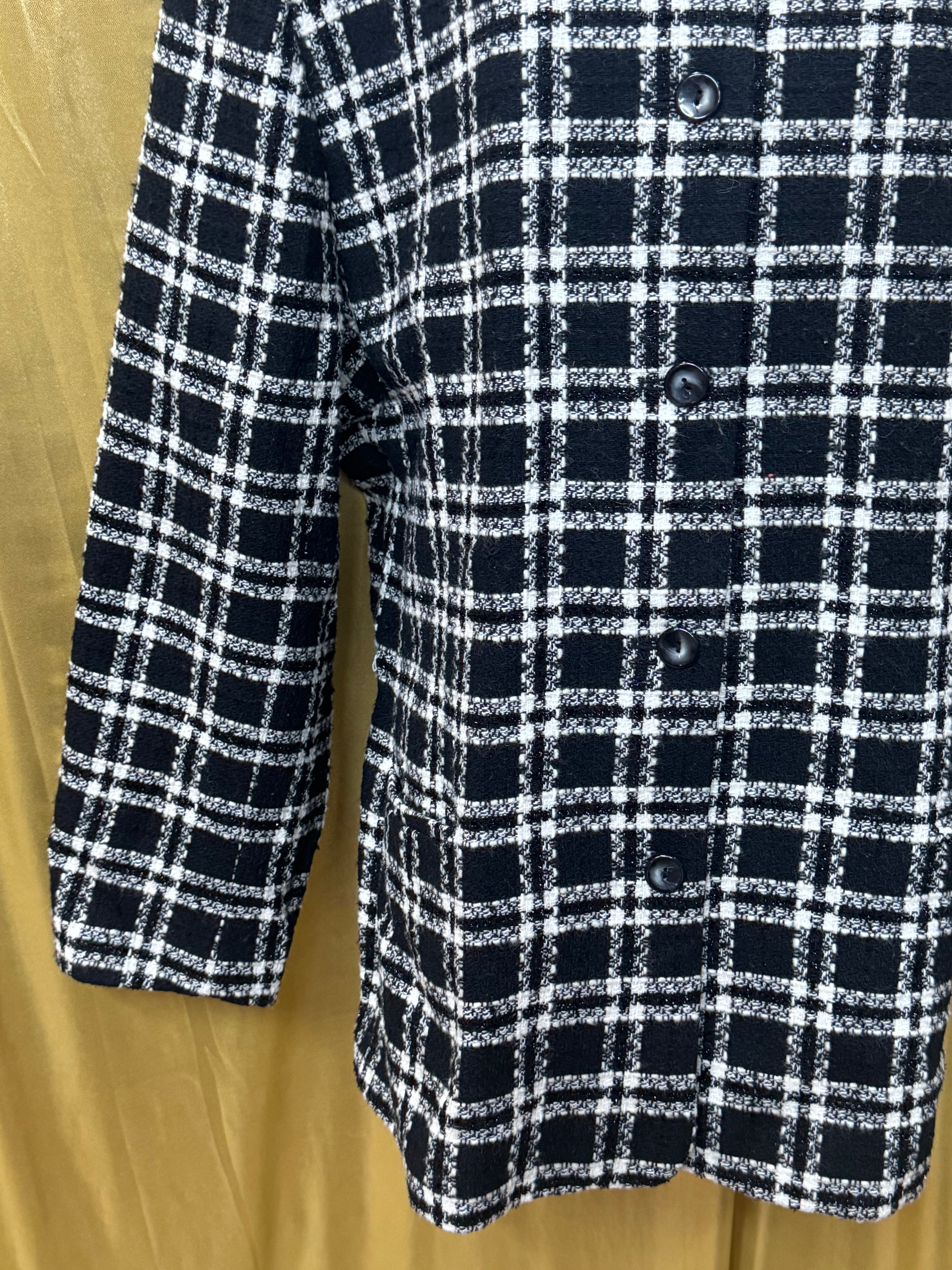 Vintage Joan Leslie Plaid Jacket 24W Black White Wool Blend Button Front With Shoulder Pads