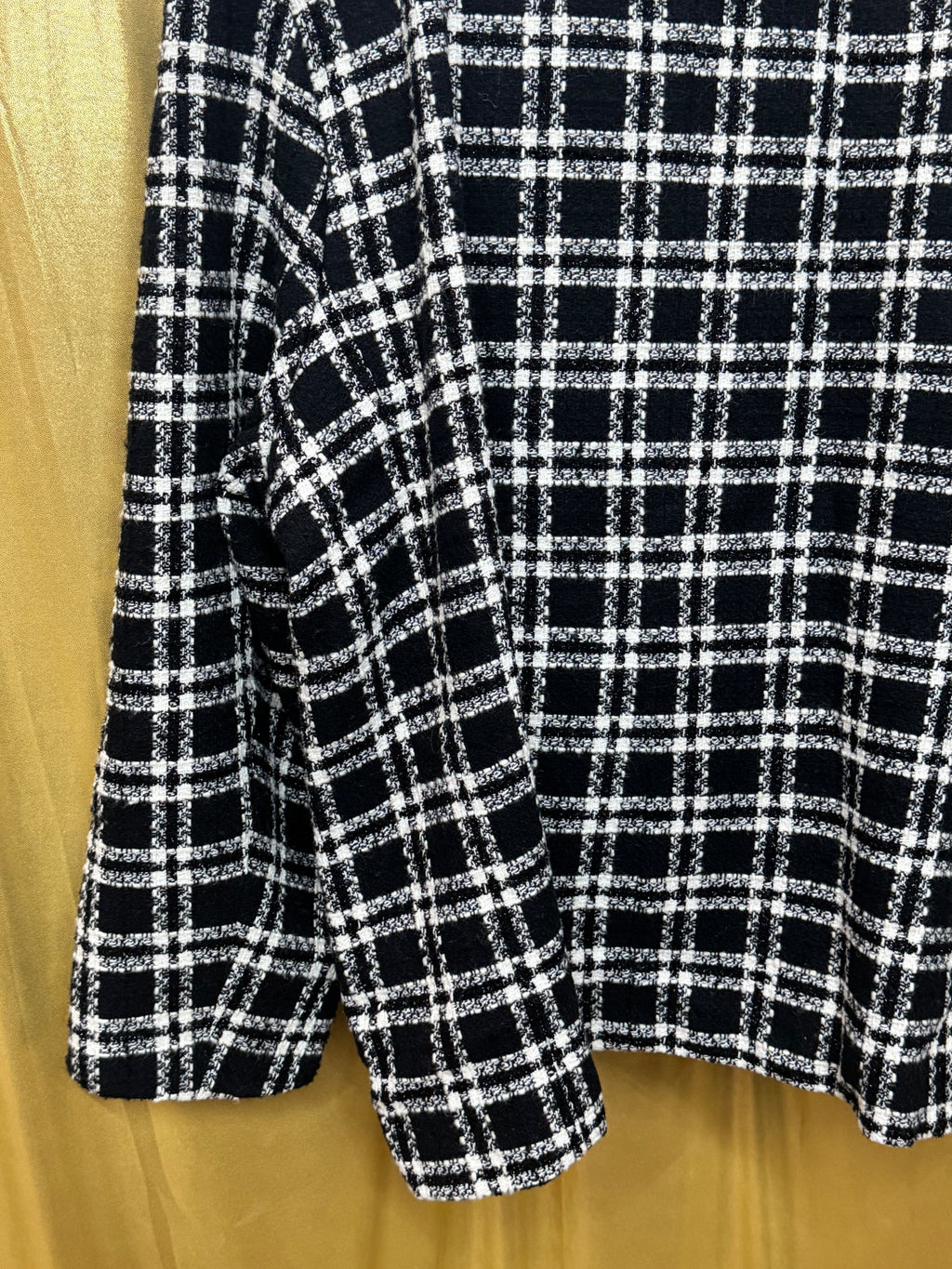 Vintage Joan Leslie Plaid Jacket 24W Black White Wool Blend Button Front With Shoulder Pads