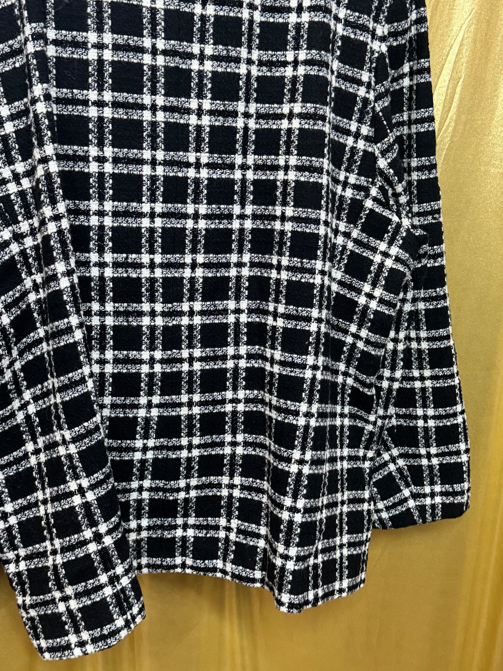 Vintage Joan Leslie Plaid Jacket 24W Black White Wool Blend Button Front With Shoulder Pads