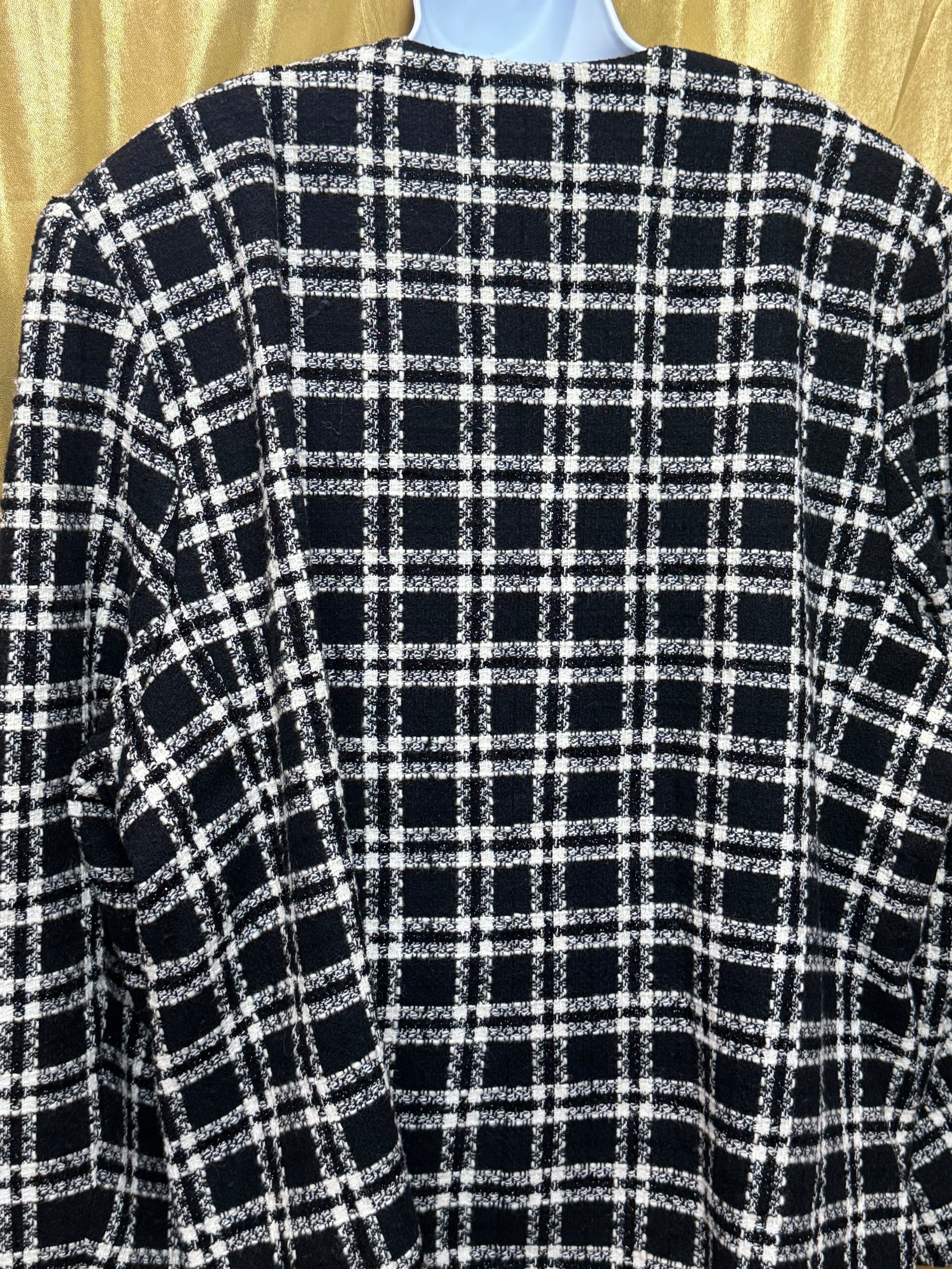Vintage Joan Leslie Plaid Jacket 24W Black White Wool Blend Button Front With Shoulder Pads