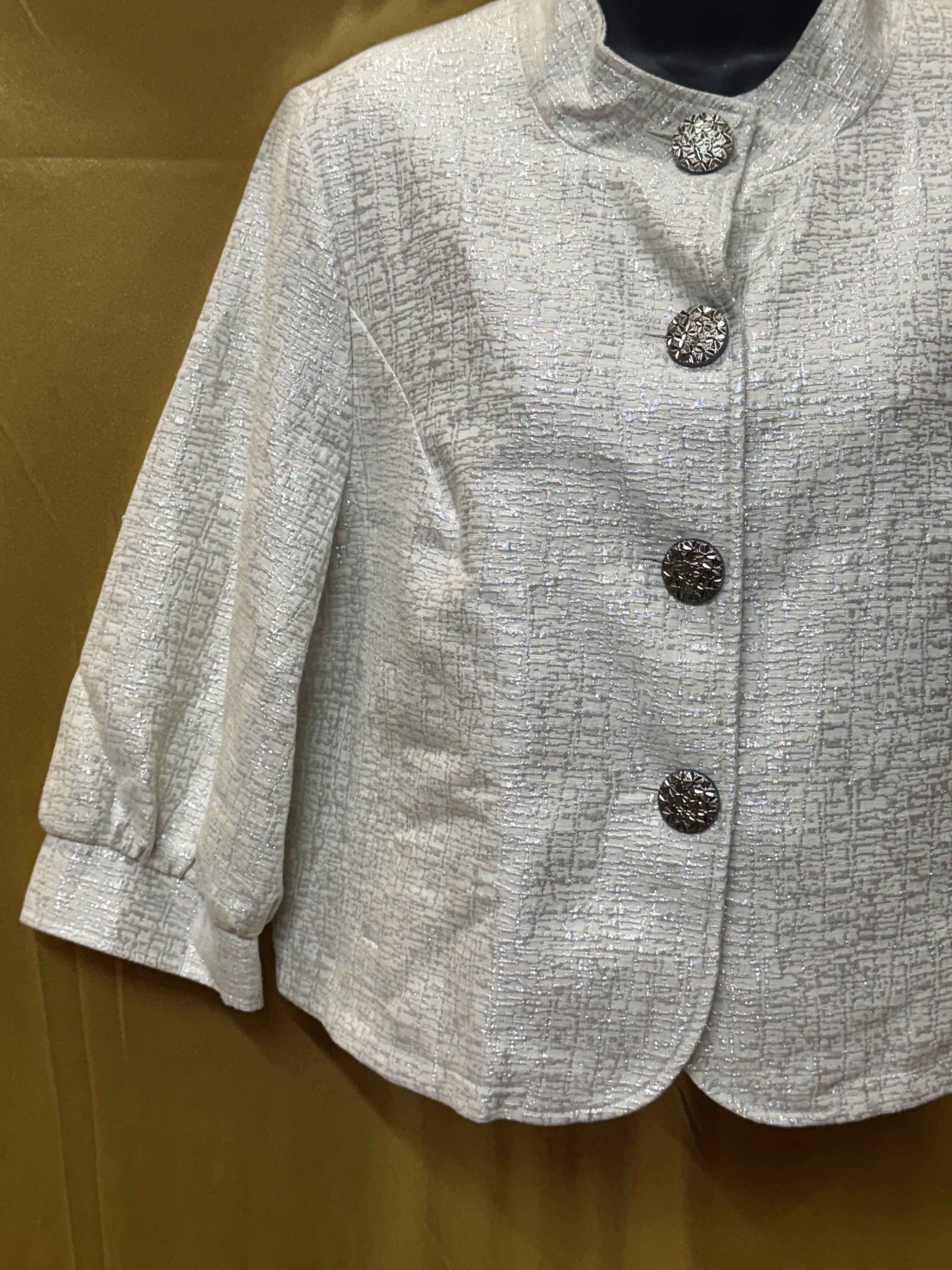 Mossimo Supply Co. Metallic Retro Cropped Blazer - Cream/Silver Shimmer, Size L