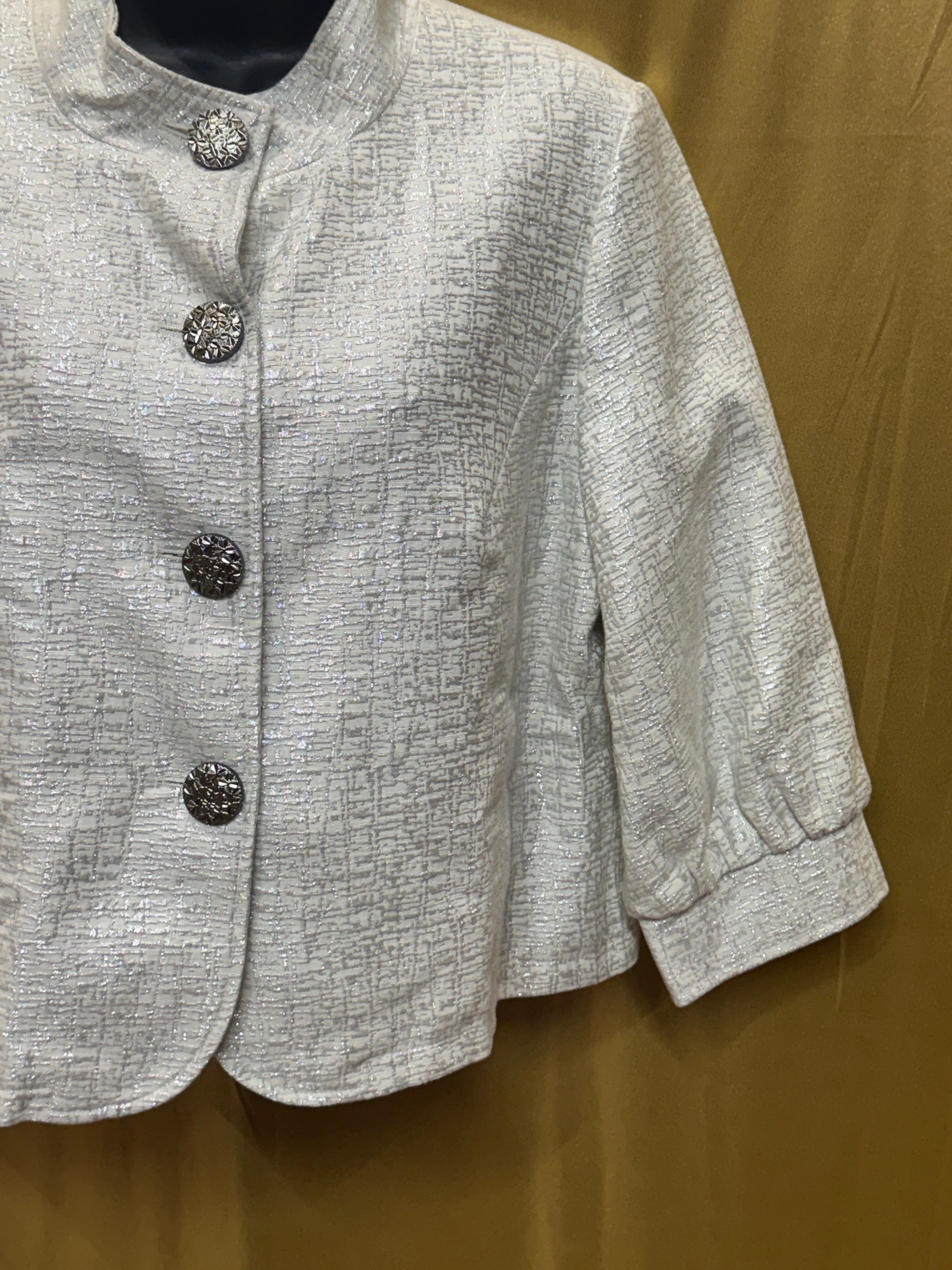 Mossimo Supply Co. Metallic Retro Cropped Blazer - Cream/Silver Shimmer, Size L