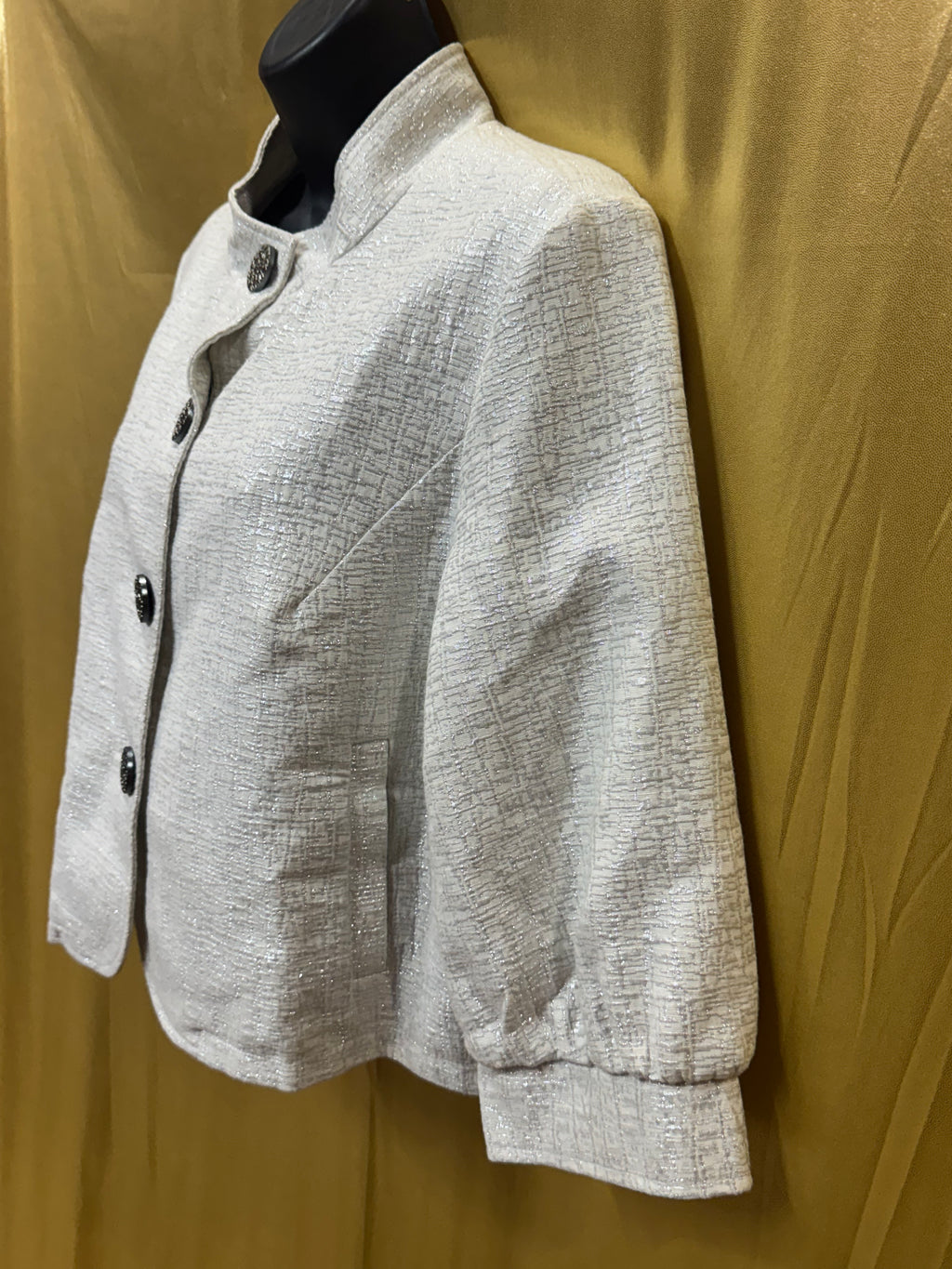 Mossimo Supply Co. Metallic Retro Cropped Blazer - Cream/Silver Shimmer, Size L