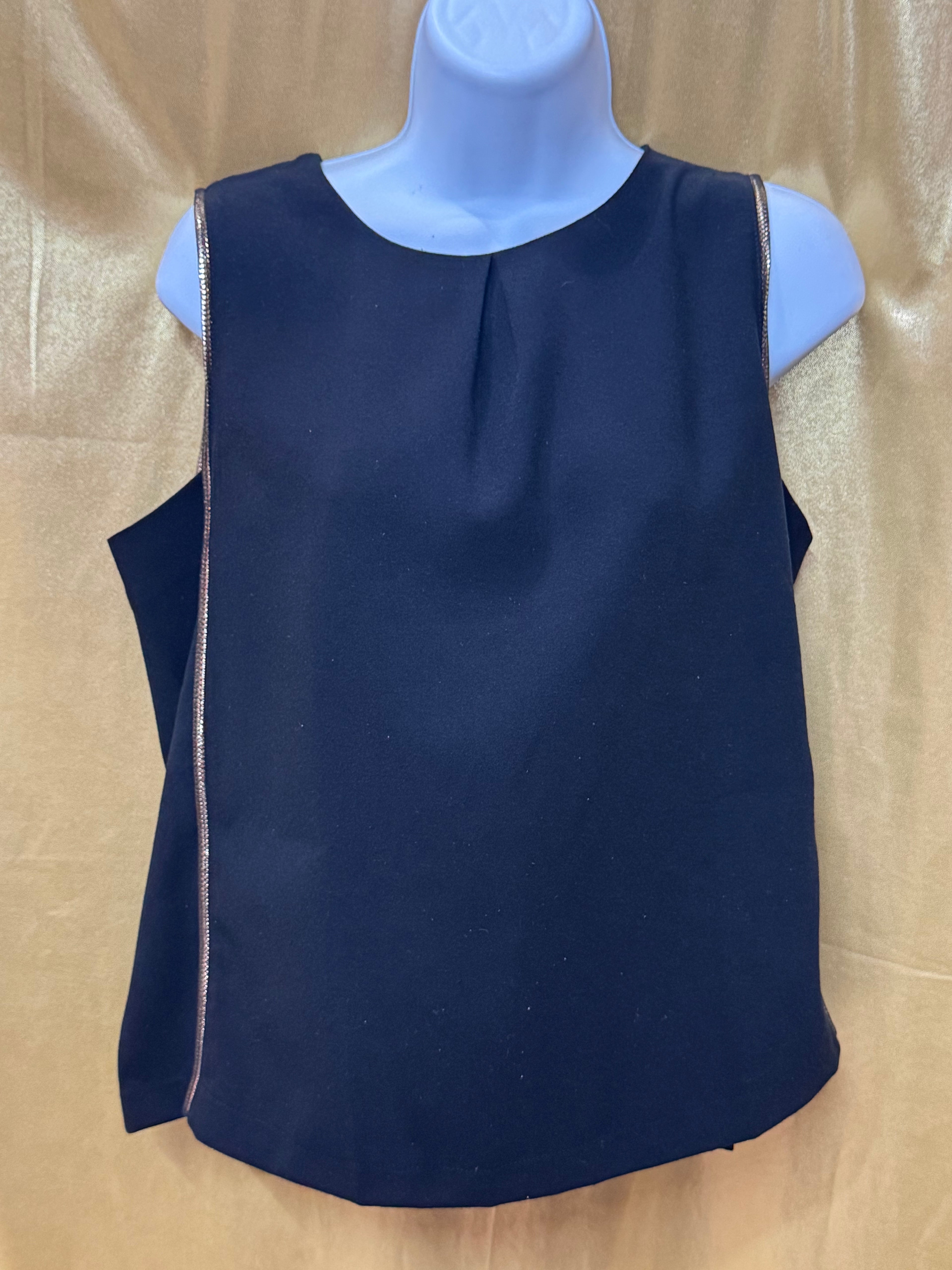 Dalia Collection Black Sleeveless Top with Metallic Trim - Size M