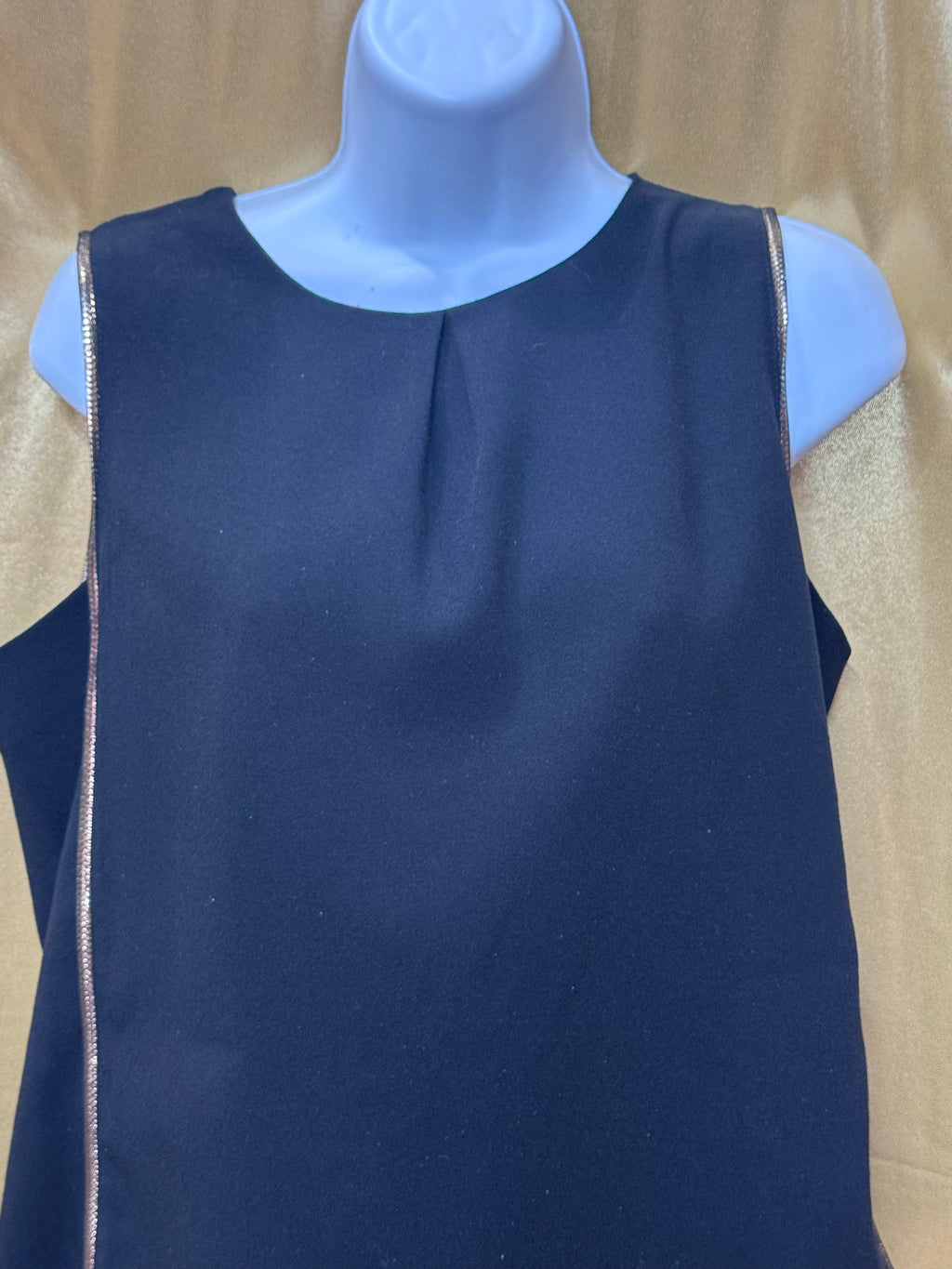 Dalia Collection Black Sleeveless Top with Metallic Trim - Size M