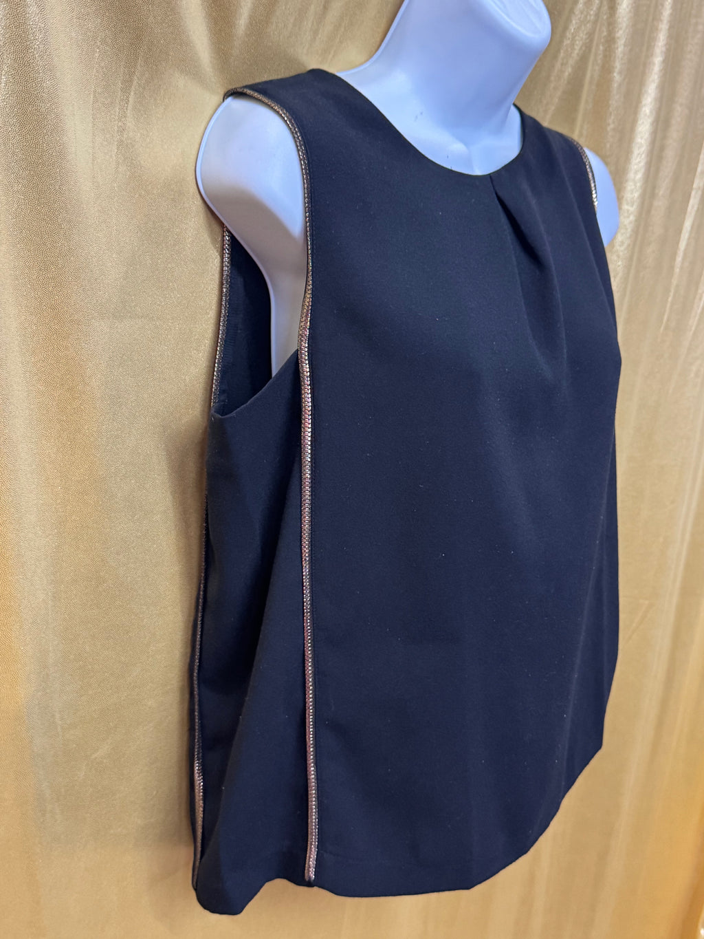 Dalia Collection Black Sleeveless Top with Metallic Trim - Size M