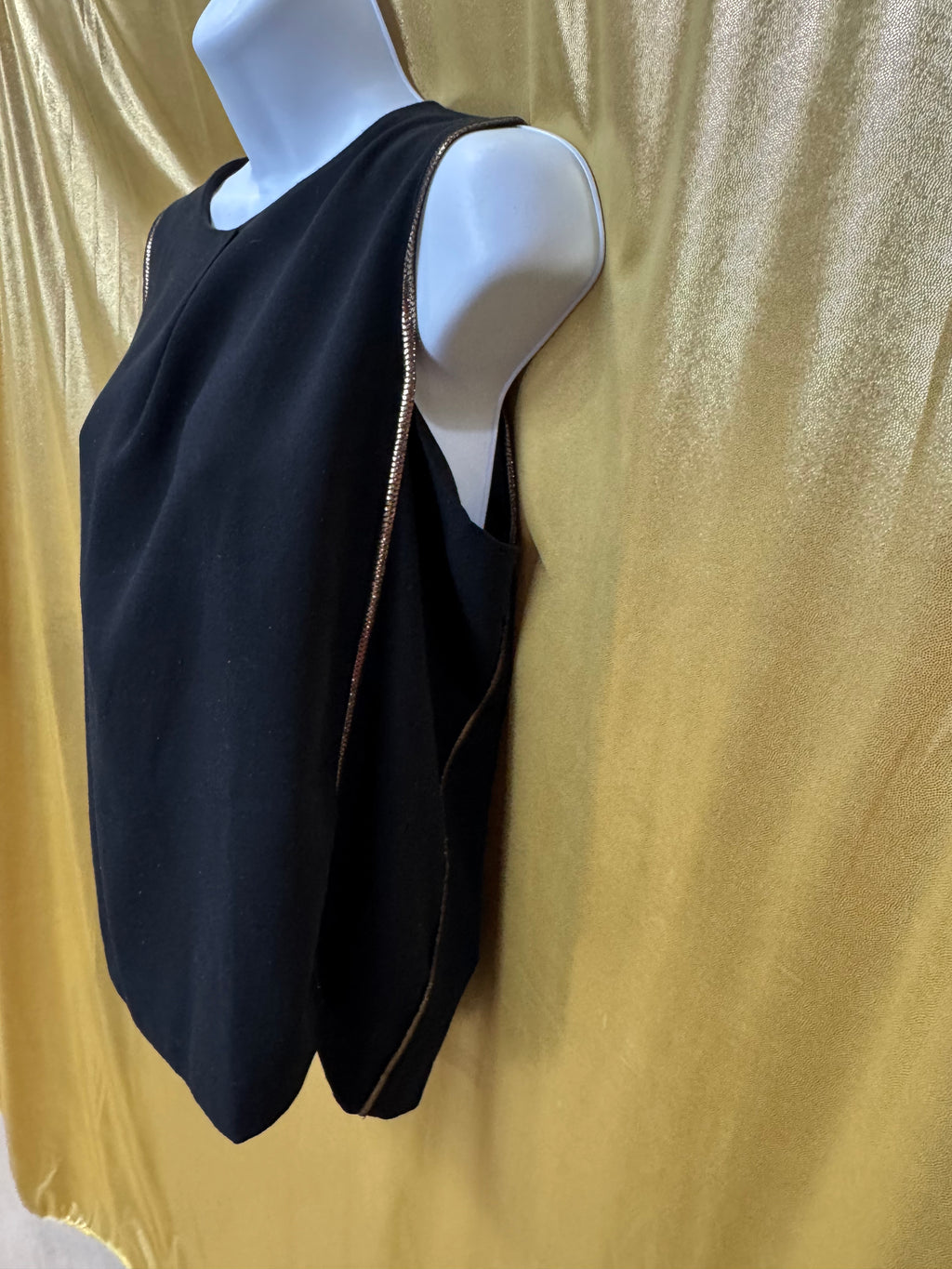 Dalia Collection Black Sleeveless Top with Metallic Trim - Size M