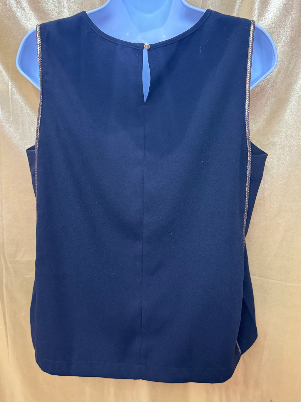 Dalia Collection Black Sleeveless Top with Metallic Trim - Size M