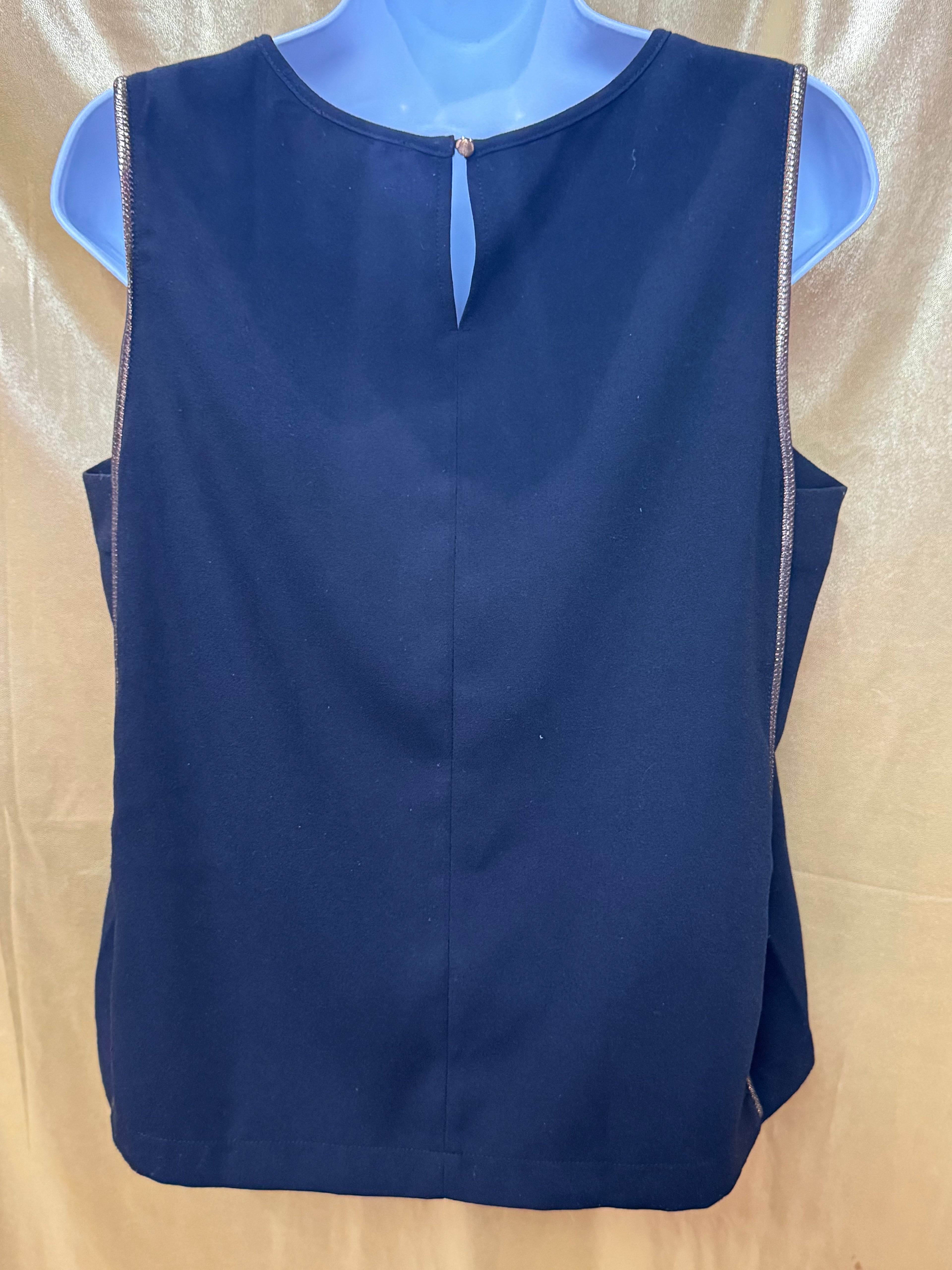 Dalia Collection Black Sleeveless Top with Metallic Trim - Size M