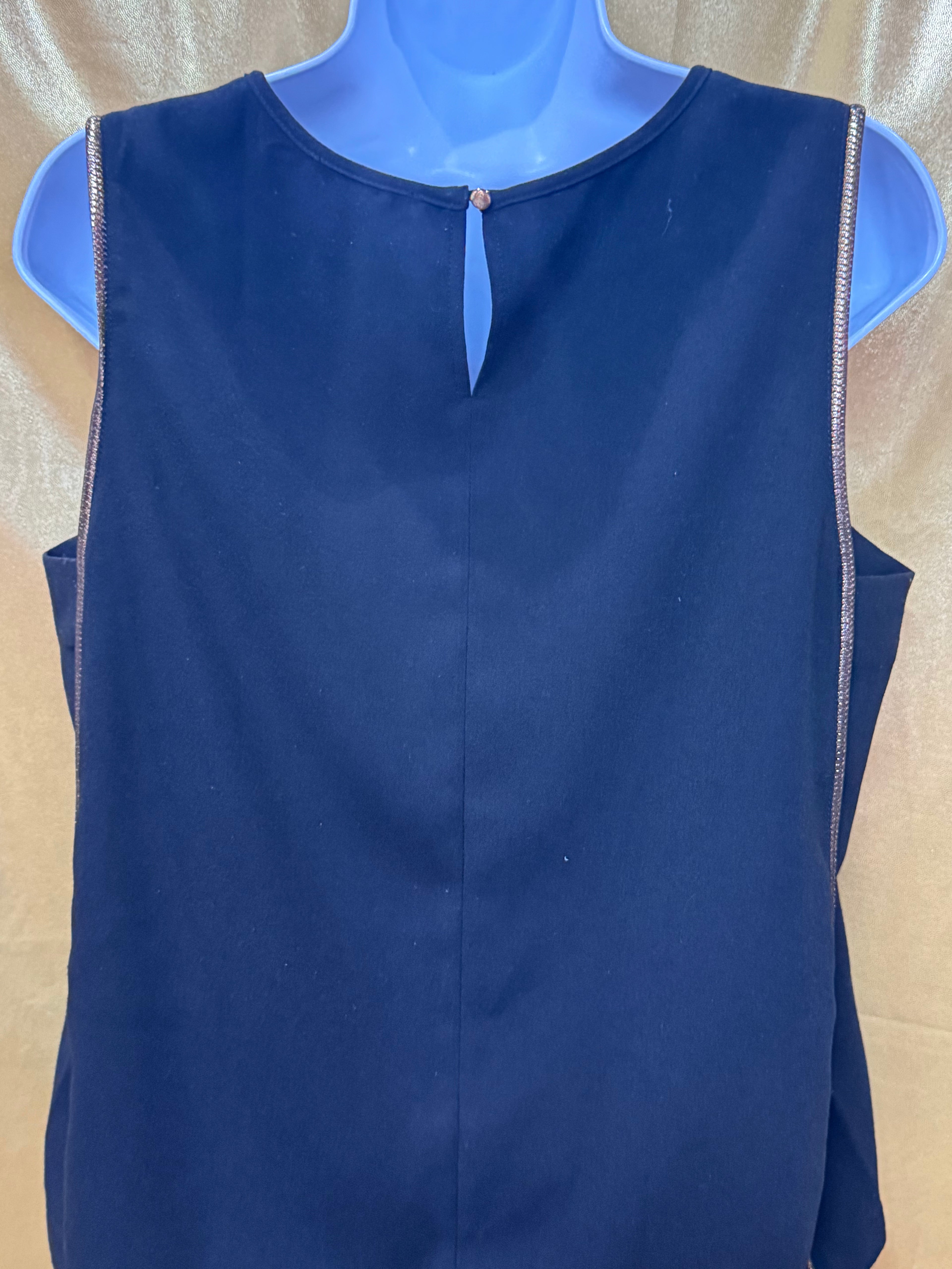 Dalia Collection Black Sleeveless Top with Metallic Trim - Size M