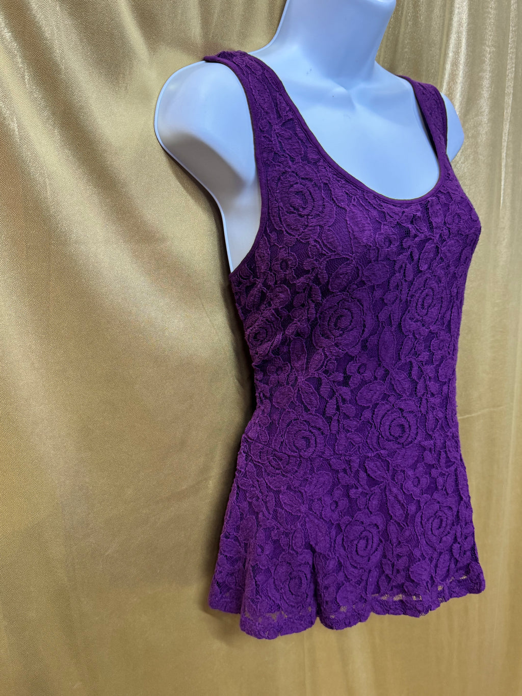 LOFT Purple Floral Lace Peplum Tank Top | Size Medium
