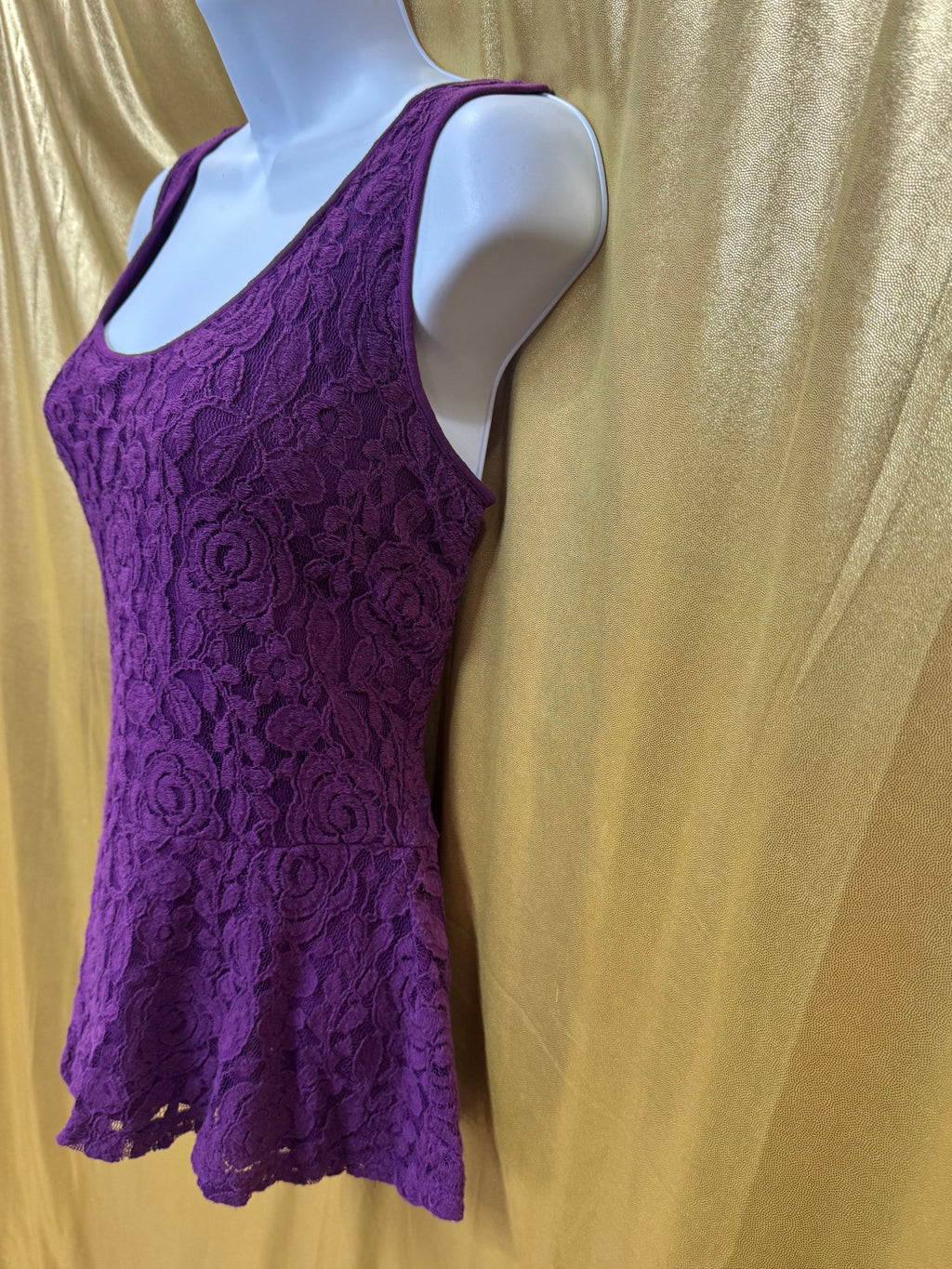 LOFT Purple Floral Lace Peplum Tank Top | Size Medium