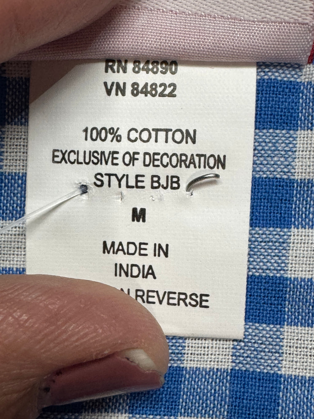 American Sweetheart Blue Gingham V-Neck Blouse Med 100% Cotton Scalloped Hem
