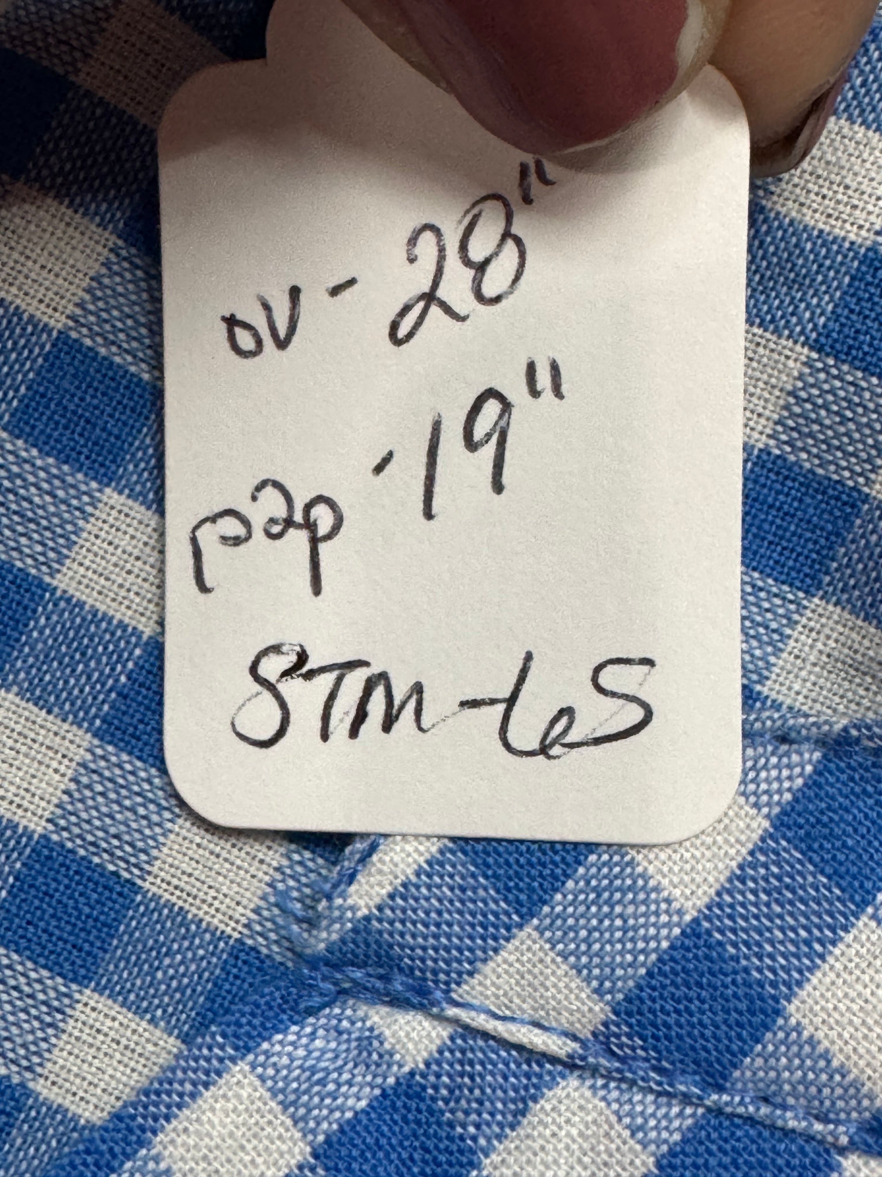 American Sweetheart Blue Gingham V-Neck Blouse Med 100% Cotton Scalloped Hem
