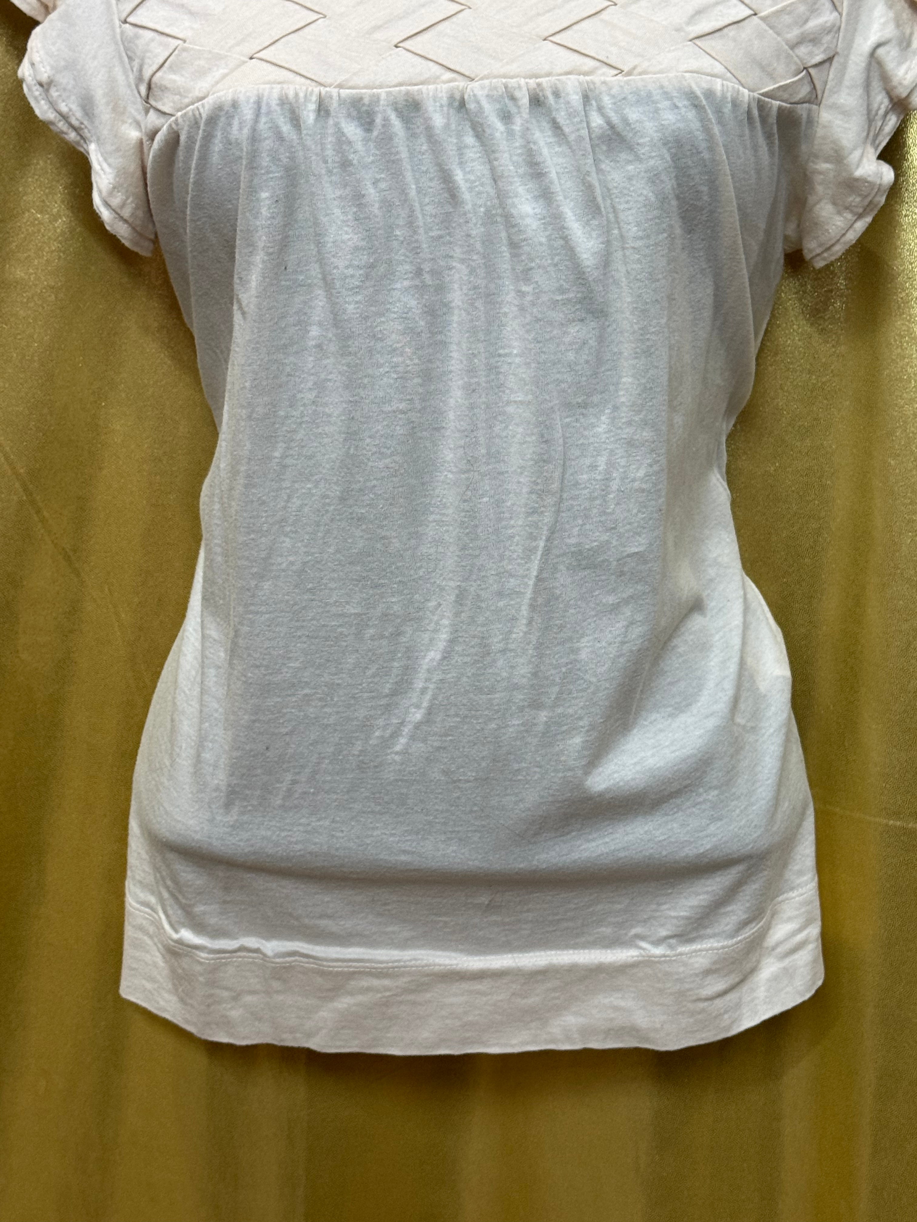 Zara Collection Cream Cotton Blouse | Smocked Yoke Ruffle Cap Sleeve Top Medium