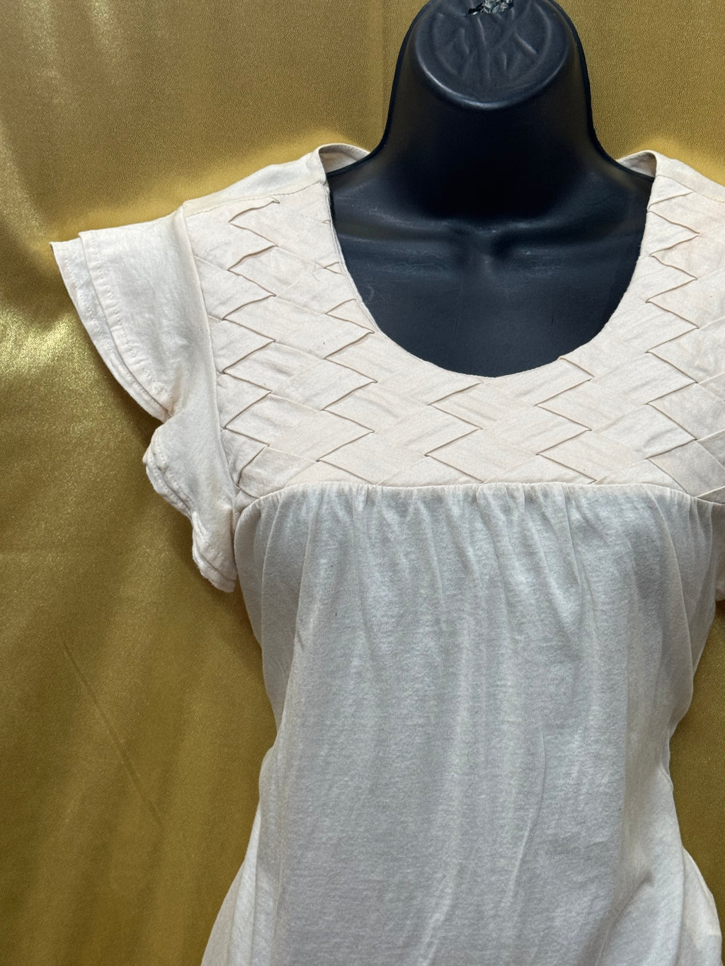 Zara Collection Cream Cotton Blouse | Smocked Yoke Ruffle Cap Sleeve Top Medium