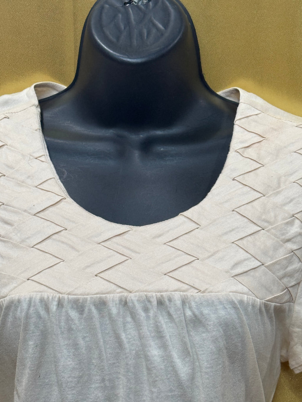 Zara Collection Cream Cotton Blouse | Smocked Yoke Ruffle Cap Sleeve Top Medium