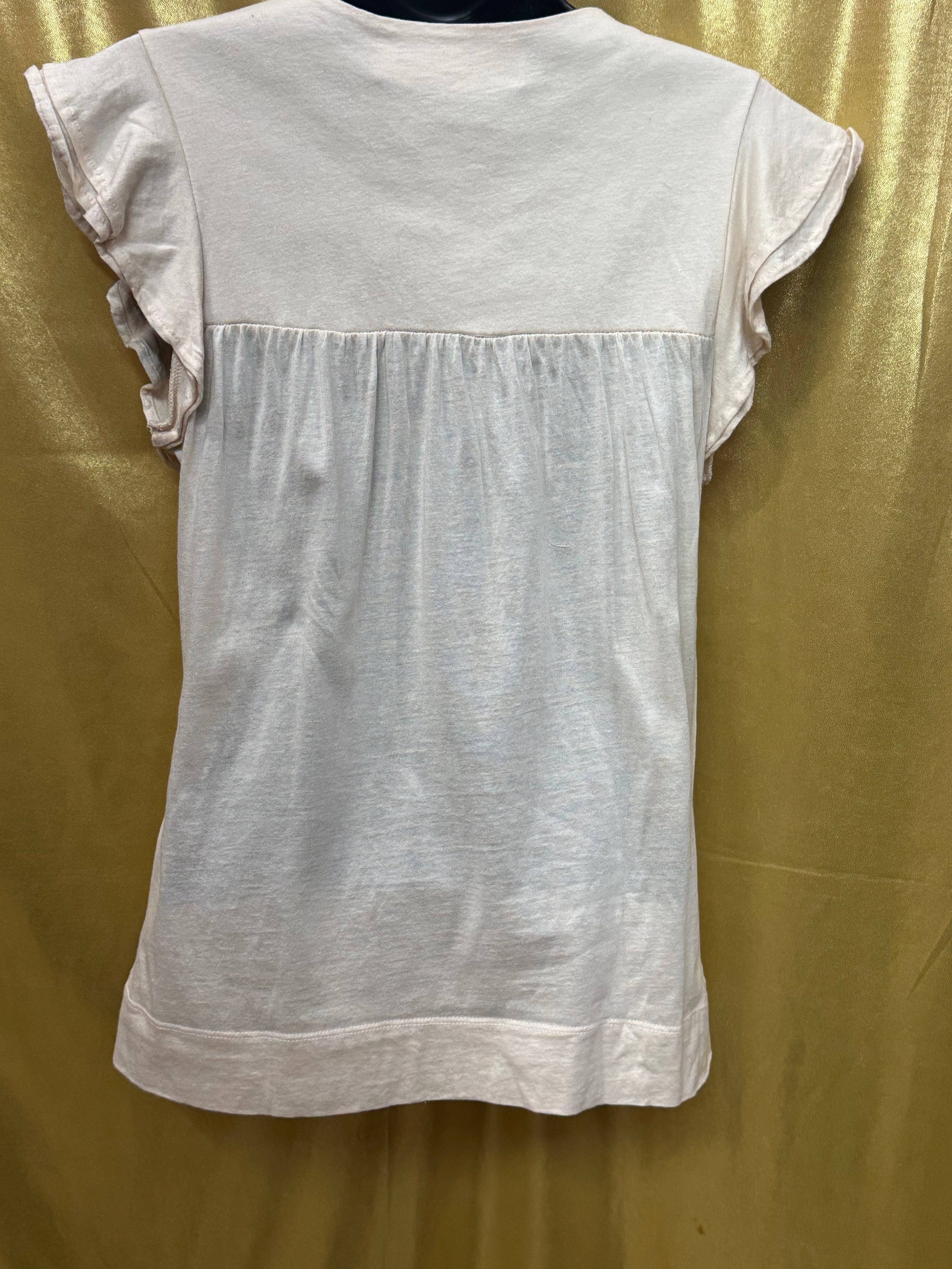 Zara Collection Cream Cotton Blouse | Smocked Yoke Ruffle Cap Sleeve Top Medium