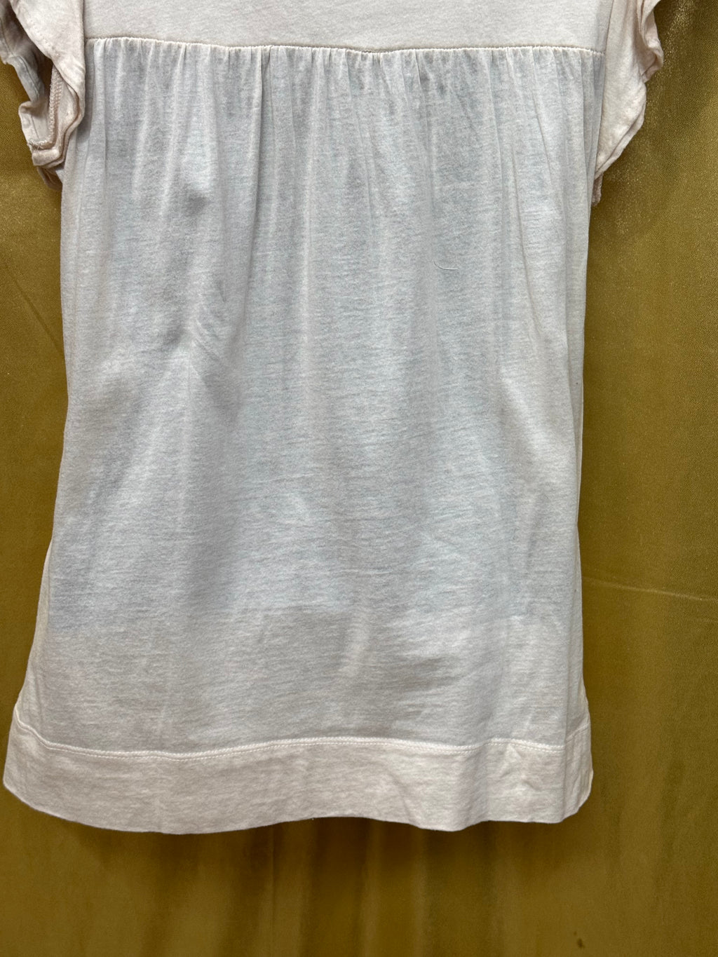 Zara Collection Cream Cotton Blouse | Smocked Yoke Ruffle Cap Sleeve Top Medium