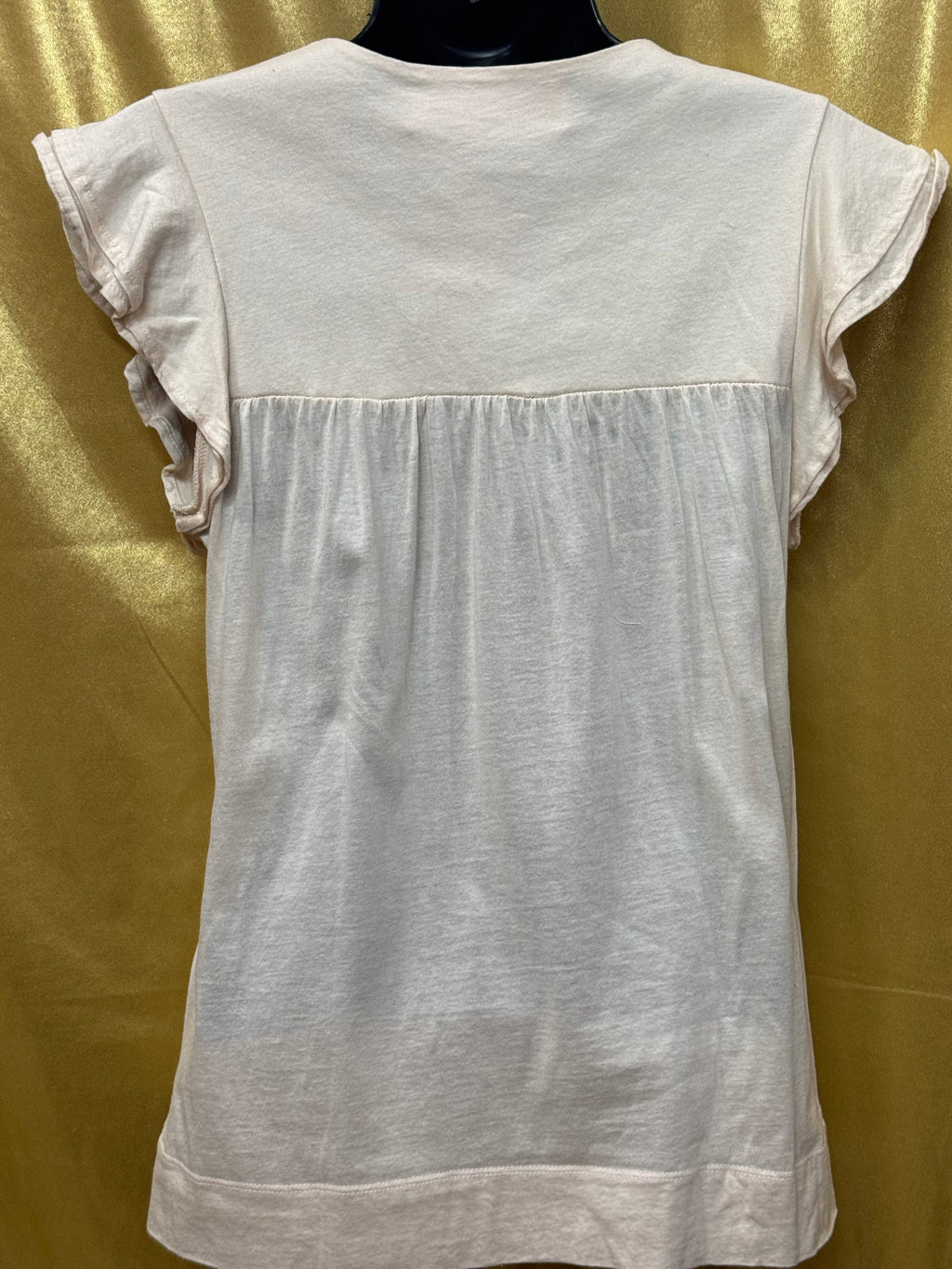 Zara Collection Cream Cotton Blouse | Smocked Yoke Ruffle Cap Sleeve Top Medium