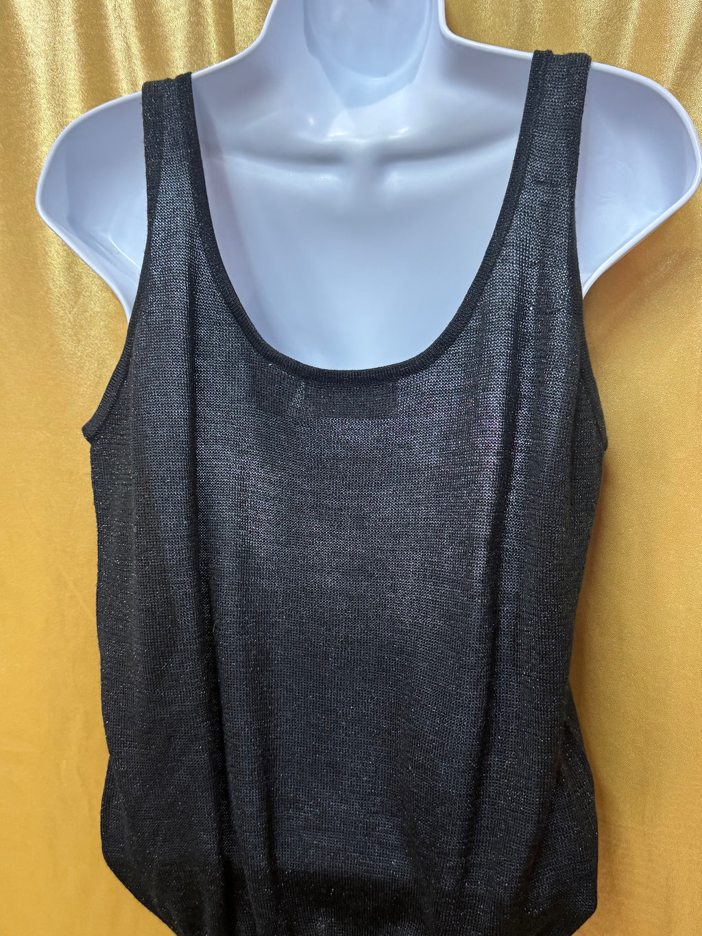 Vintage Evan-Picone Black Metallic Shimmer Knit Tank Top - Size M