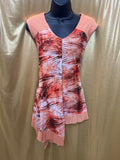 New Directions Asymmetric Hem Tunic Top Peach Orange Patterned Medium