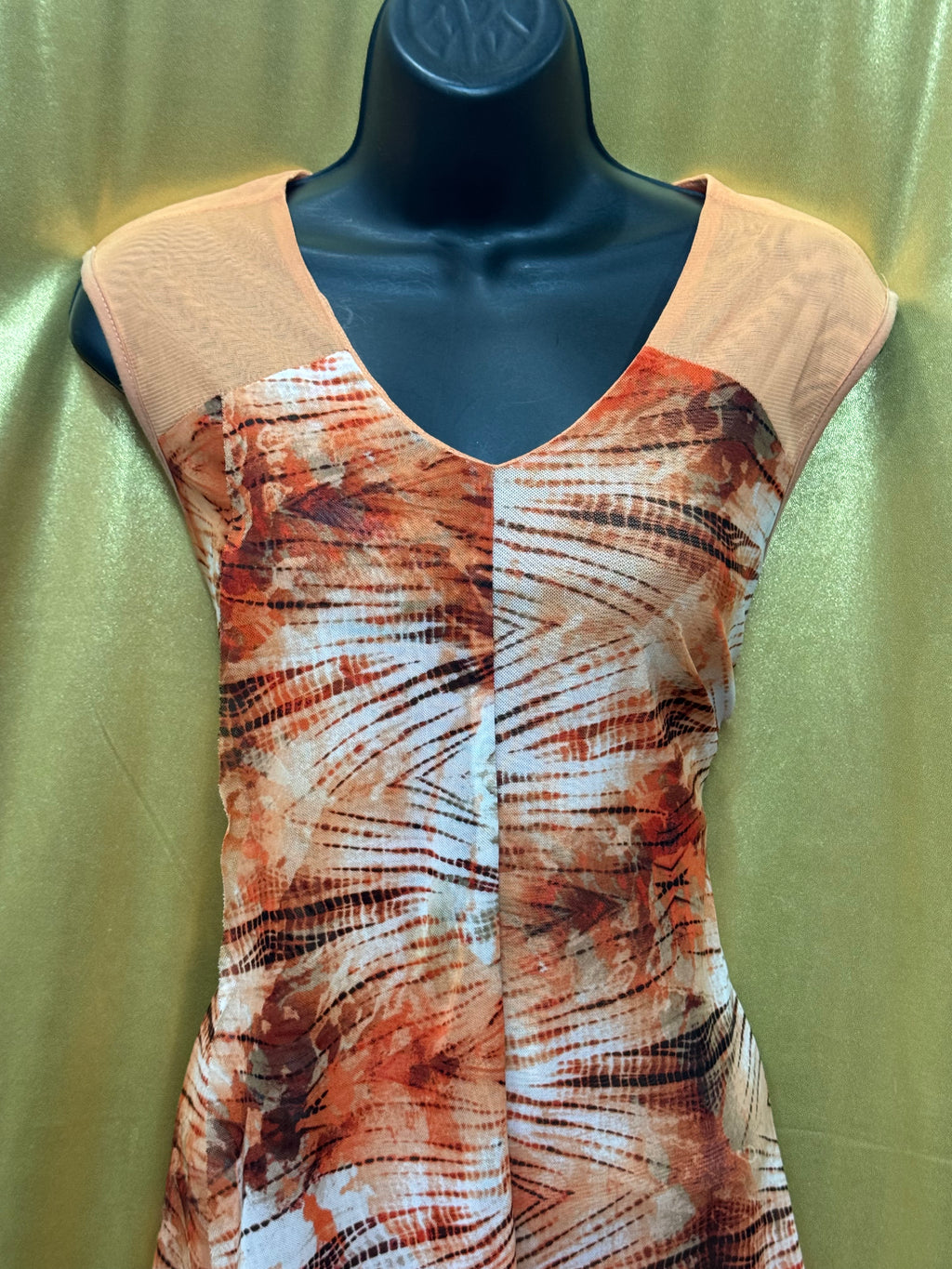 New Directions Asymmetric Hem Tunic Top Peach Orange Patterned Medium